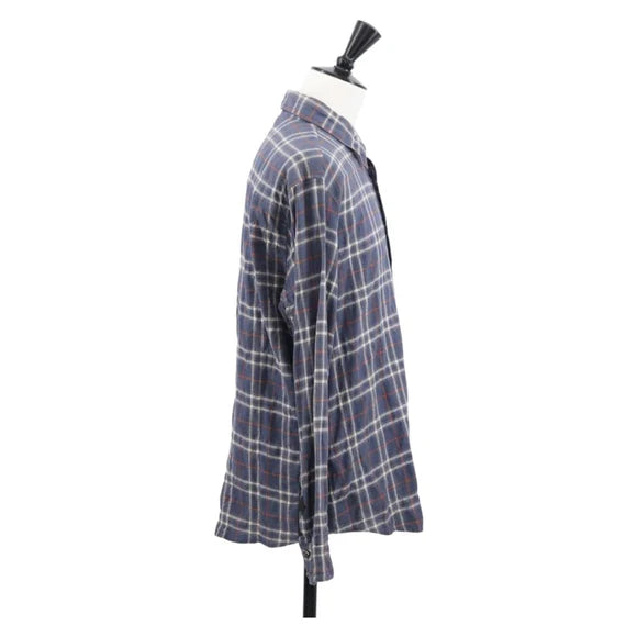 Luxury Promise Chrome Hearts Check Shirt Long Sleeved Cotton Navy Auth 147580M 147580M