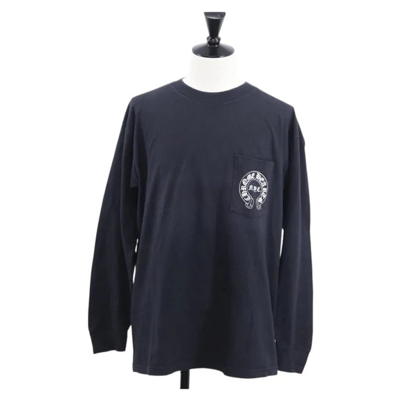 Luxury Promise Chrome Hearts Horseshoe Print Long Sleeve Top Cotton Black Auth 147578M 147578M