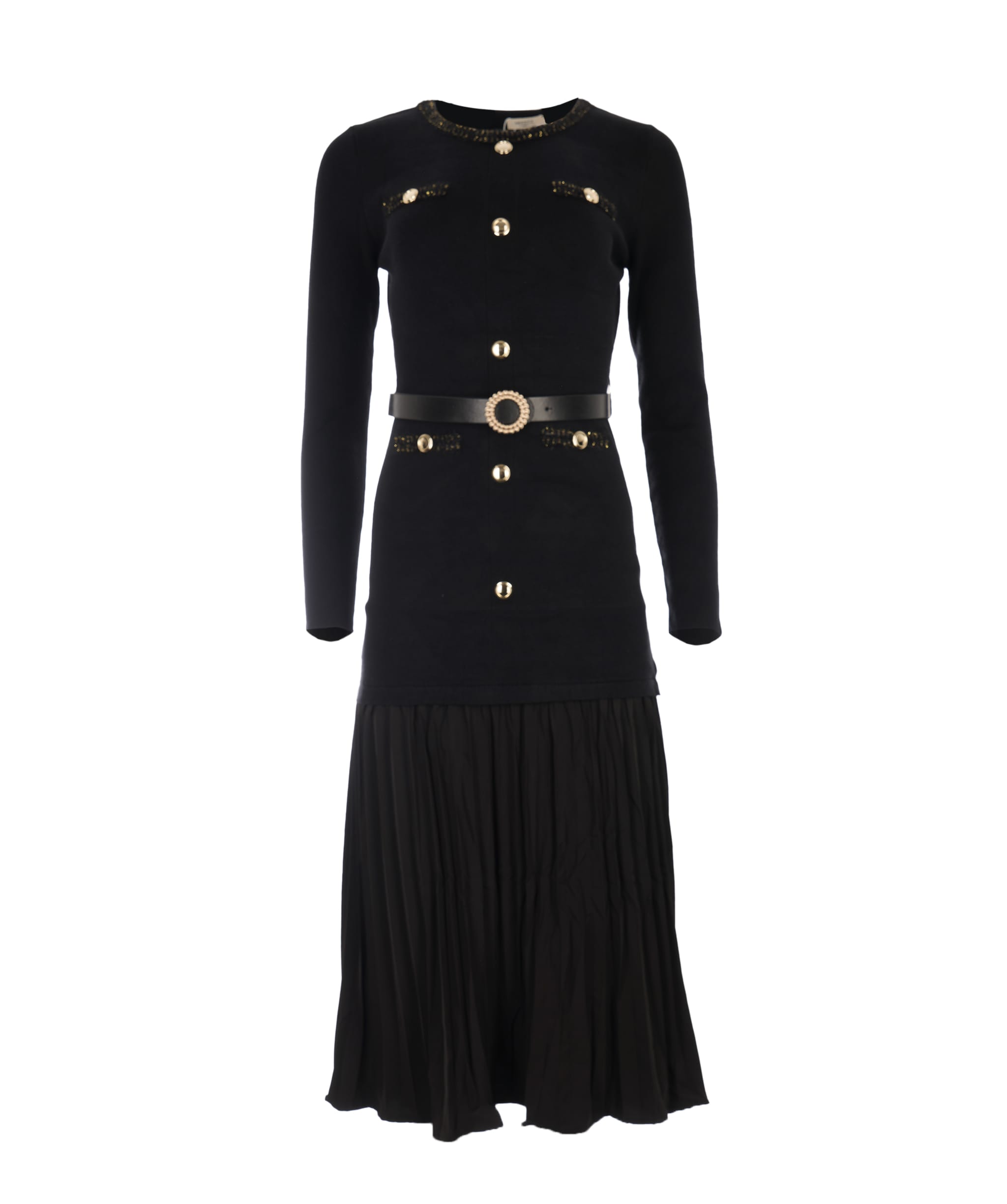 Luxury Promise Classic Black Belted Knit Tweed Maxi Dress (ONE SIZE) ALC4045