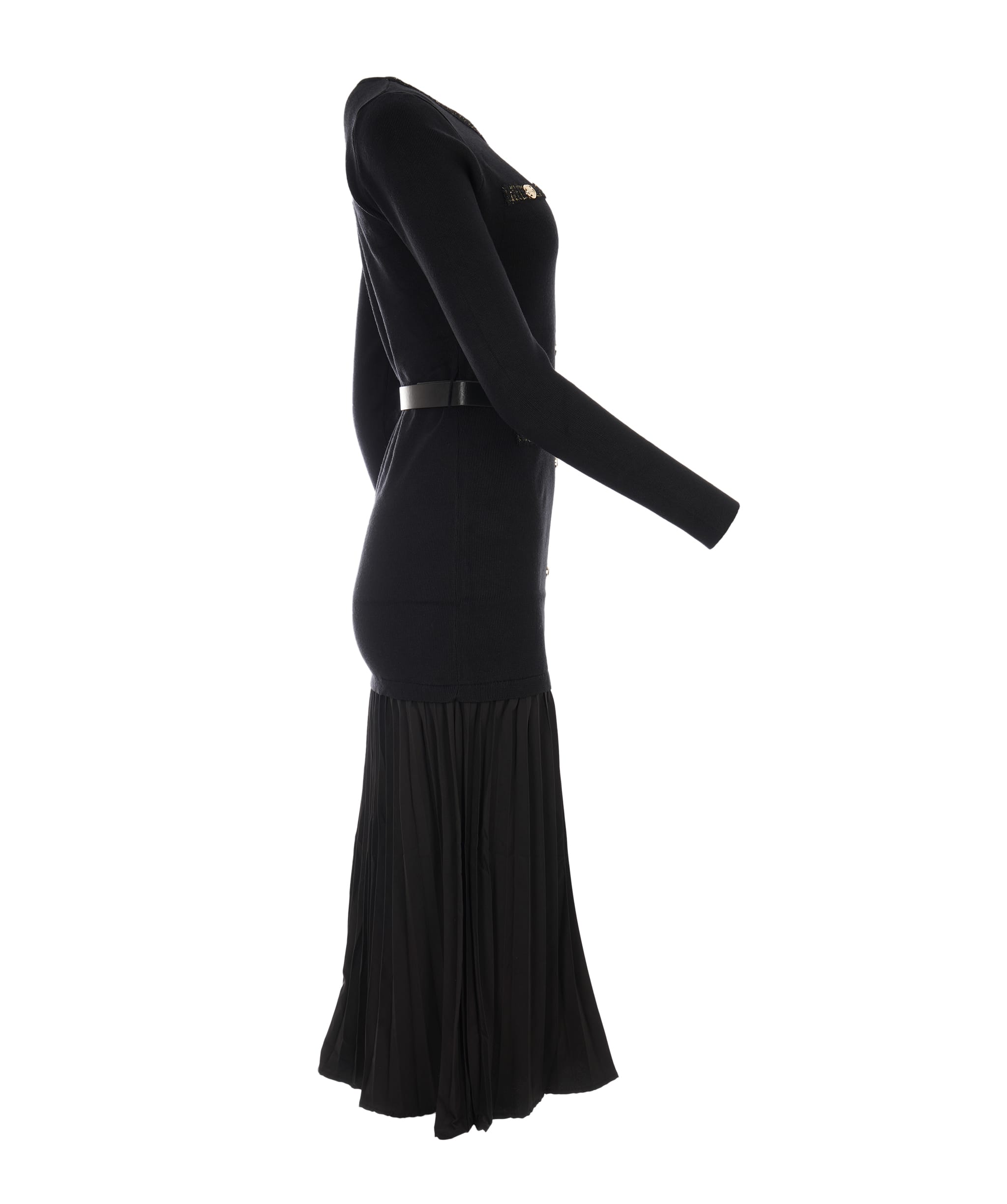 Luxury Promise Classic Black Belted Knit Tweed Maxi Dress (ONE SIZE) ALC4045