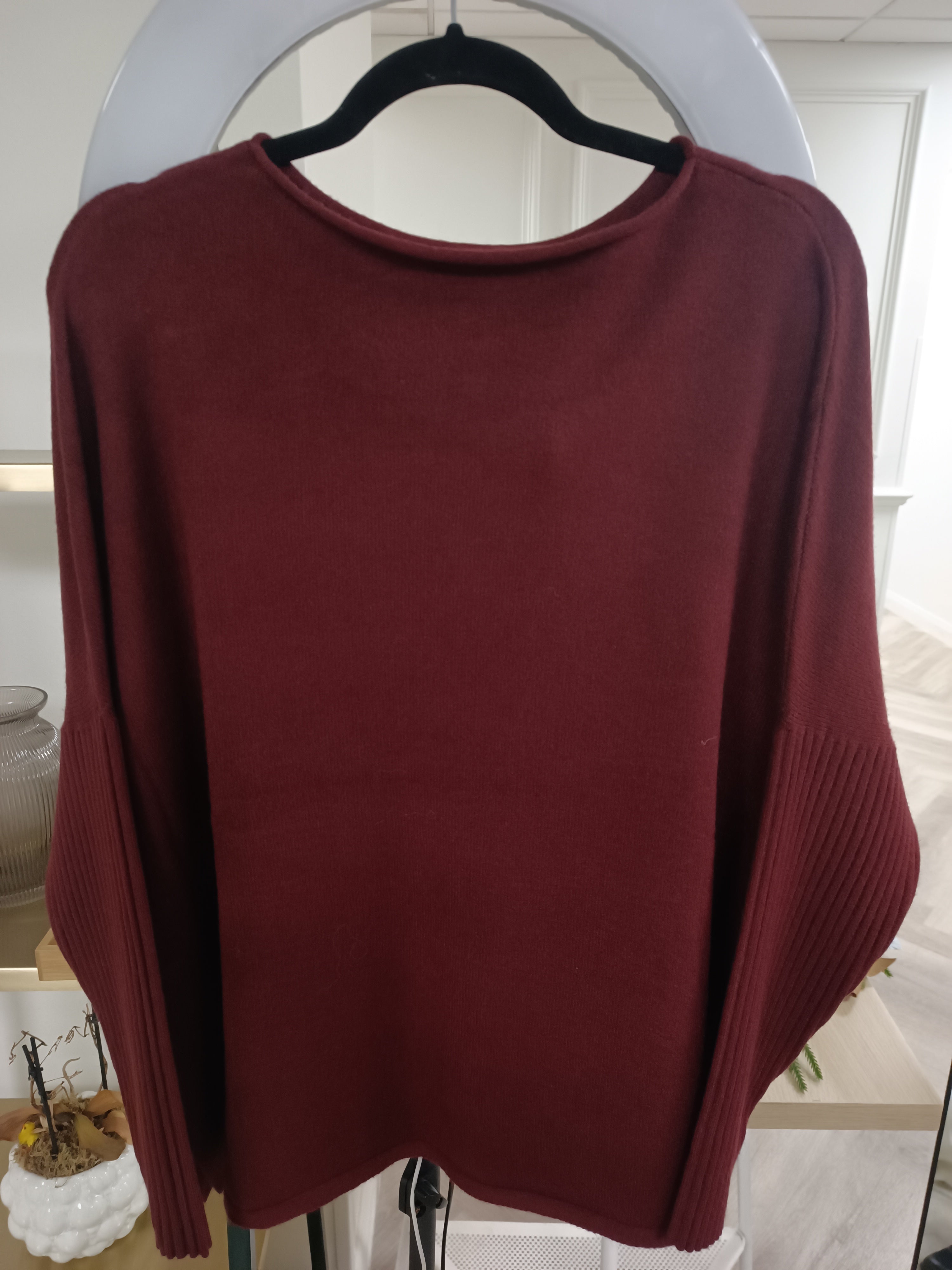 Luxury Promise Corduroy Crewneck Loungewear jumper - Burgundy ML AKC0126