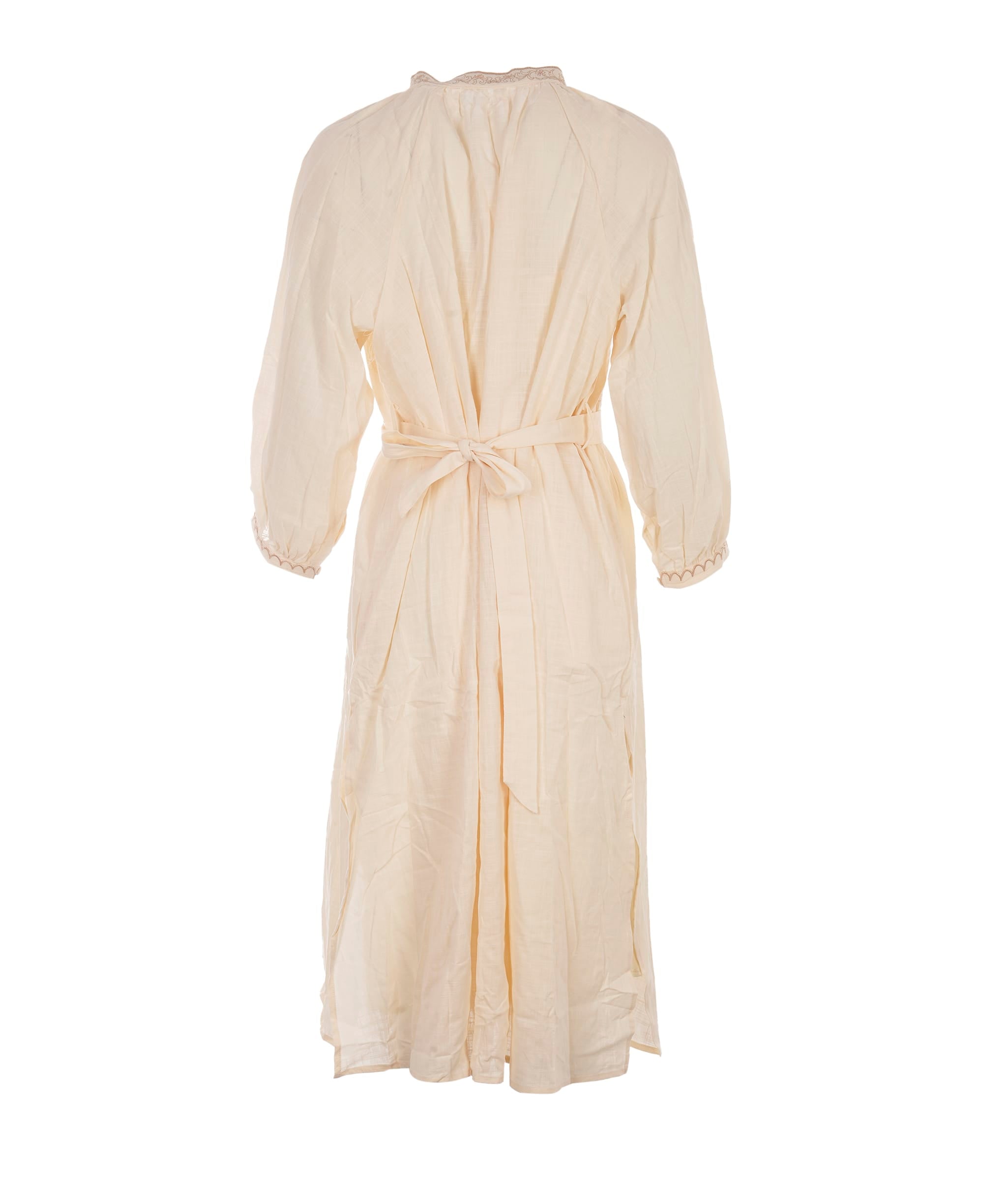 Luxury Promise Elegant Embroidery Cream Cotton Dress S/M ALC4043