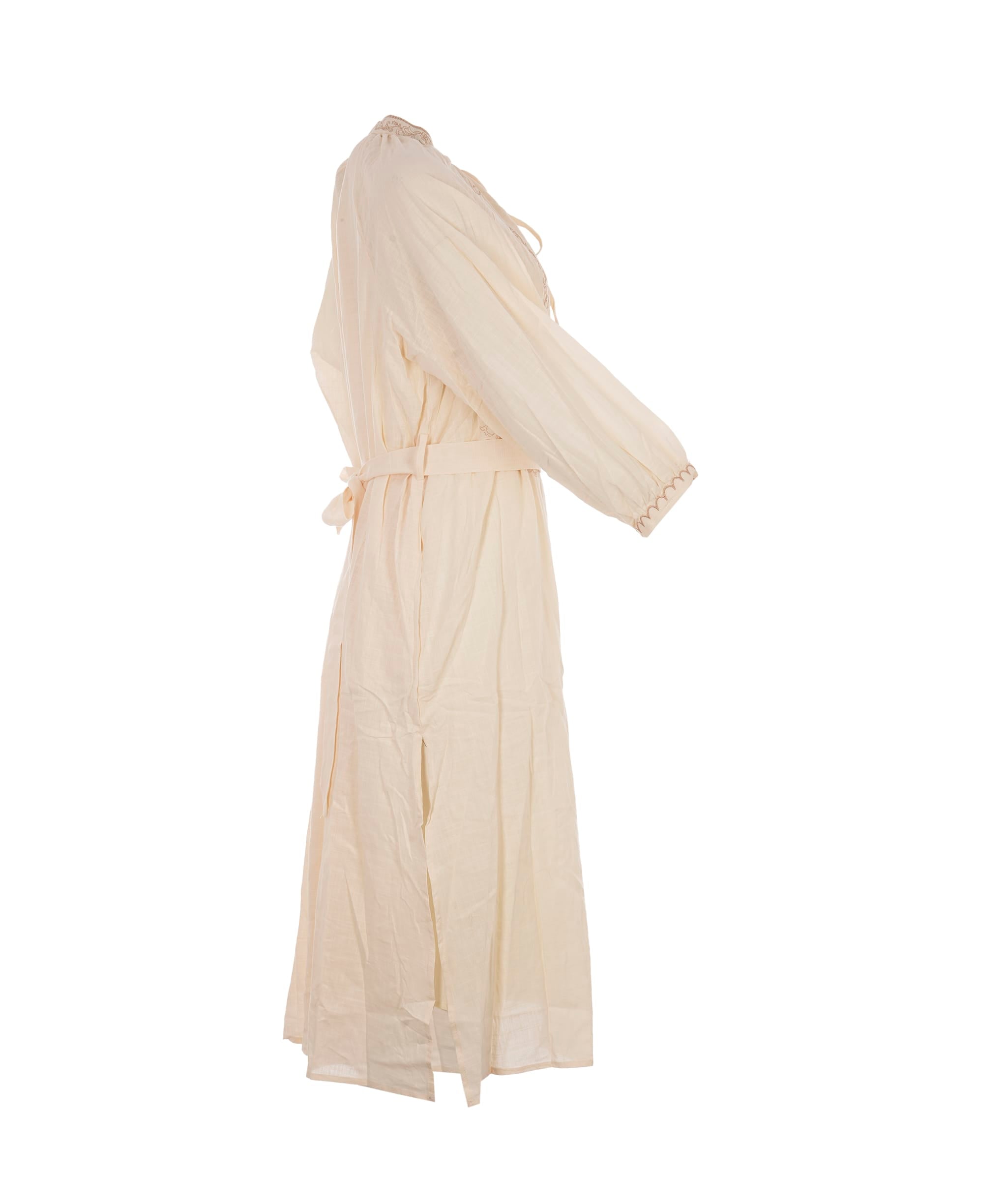 Luxury Promise Elegant Embroidery Cream Cotton Dress S/M ALC4043