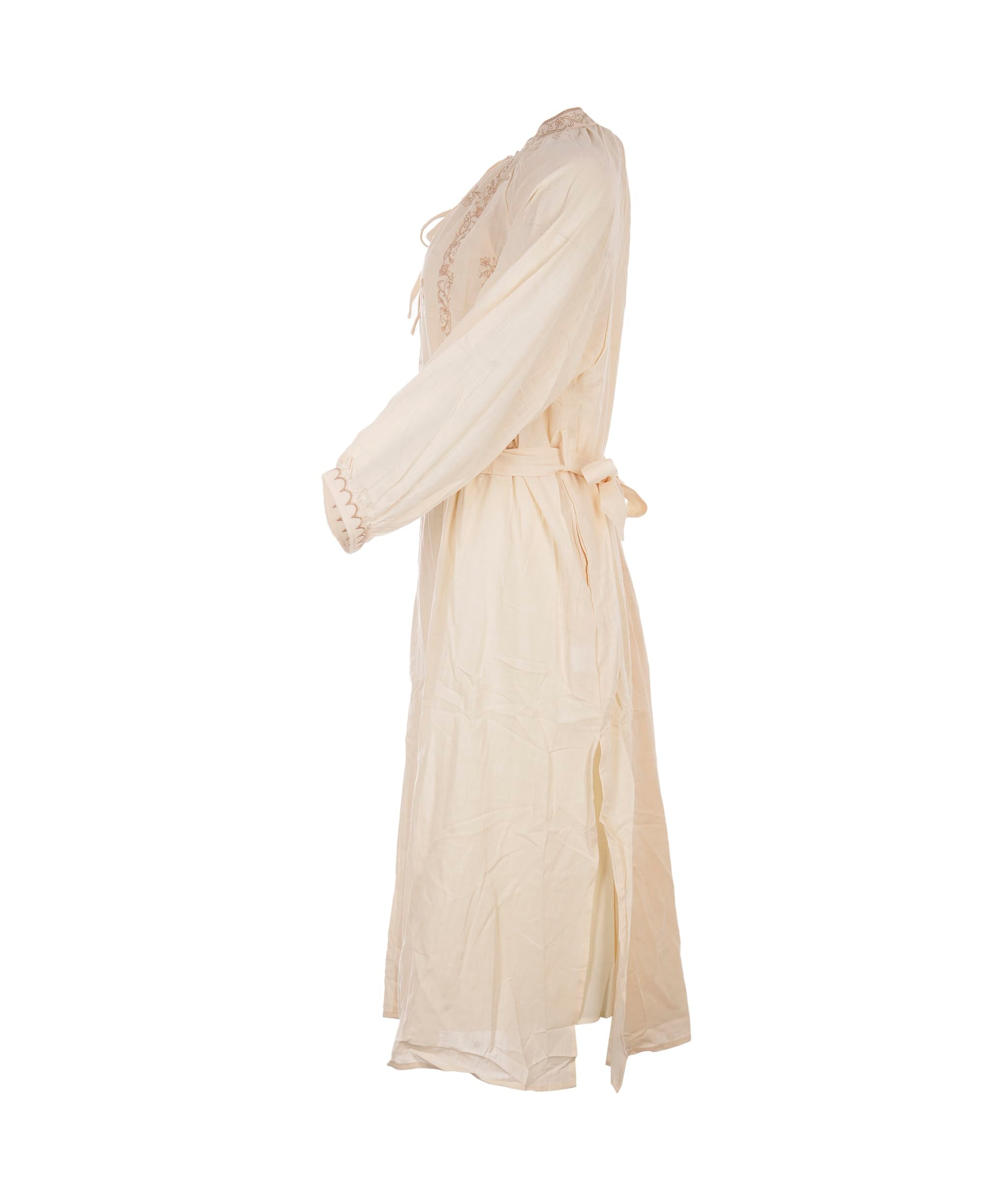 Luxury Promise Elegant Embroidery Cream Cotton Dress S/M ALC4043