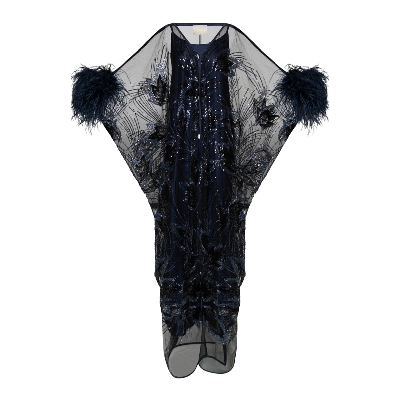 Luxury Promise EMPRESS KAFTAN BLACK/BLUE FEATHER SIZE OS ASC7068