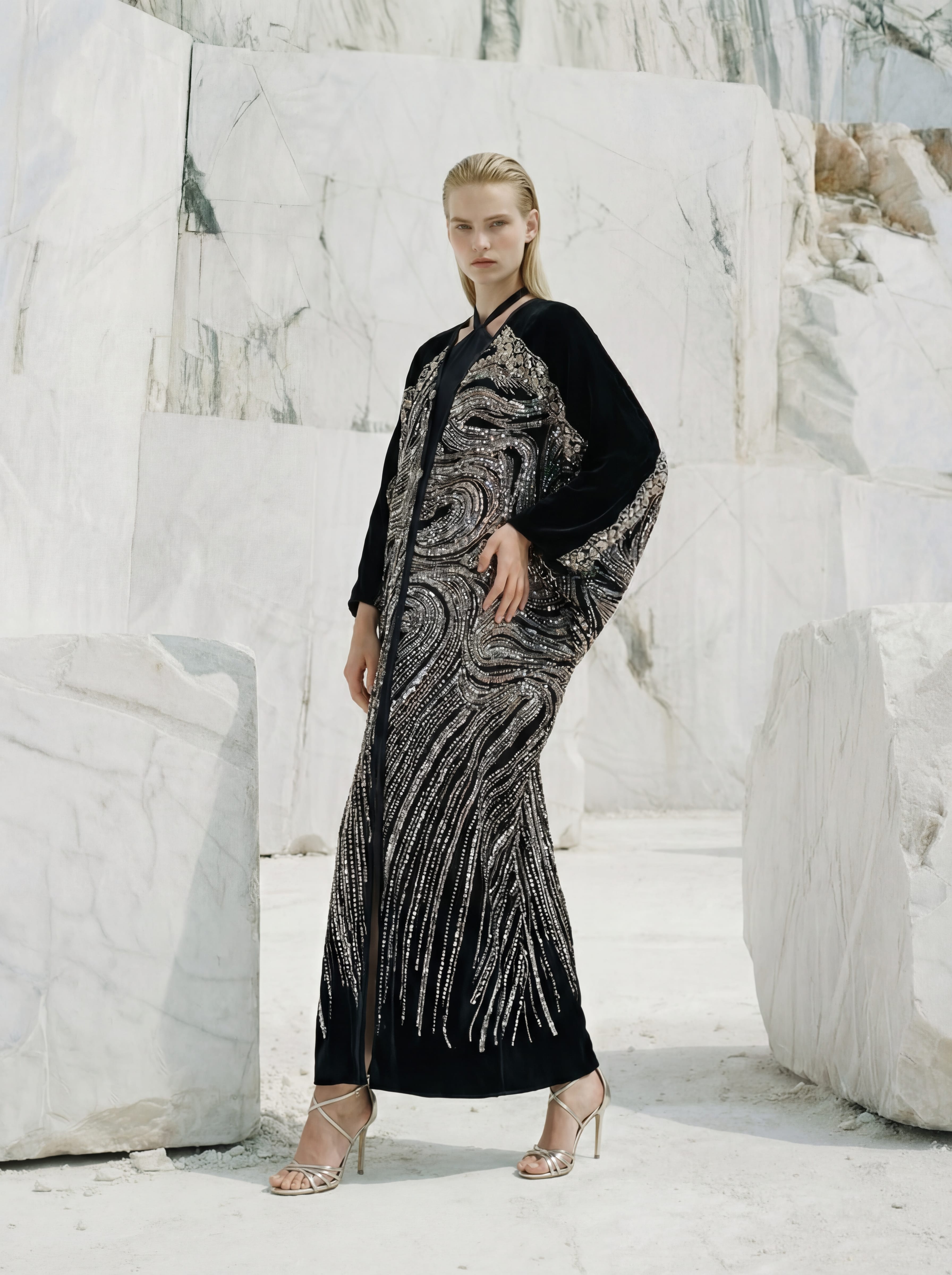 Luxury Promise EMPRESS KAFTAN VELVET BLACK/SILVER SIZE OS ASC7071