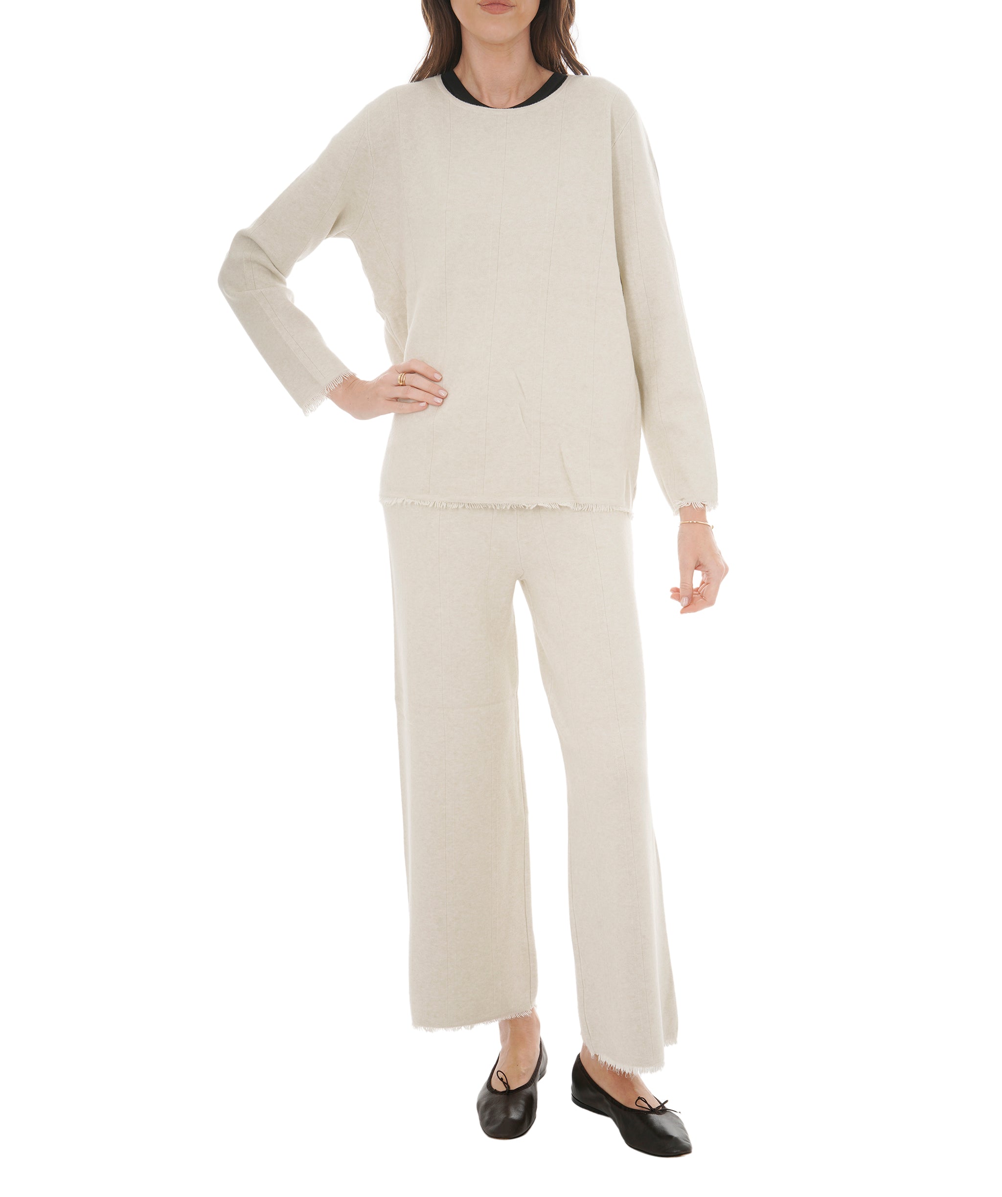Luxury Promise Fringe Loungewear off white x/l AKC0153