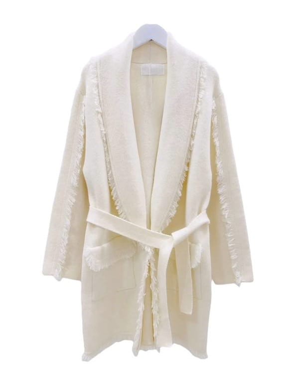Luxury Promise fringe wrap cardigan with belt ivory zah21