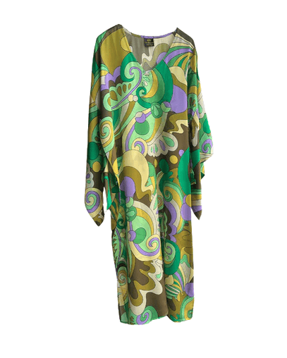 Luxury Promise Green Purple Abstract Silk Kaftan GM-KD6625