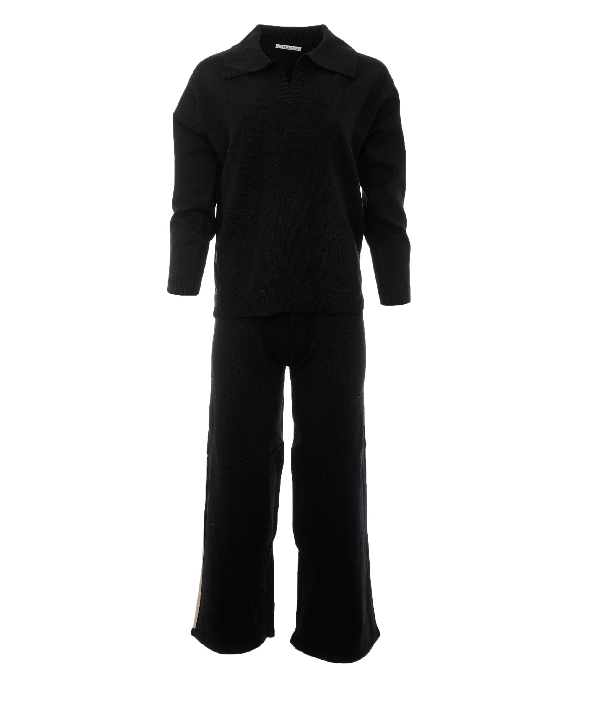 Luxury Promise Layla Black L/XXL Arm Striped Cashmere Loungewear Set AKC0355