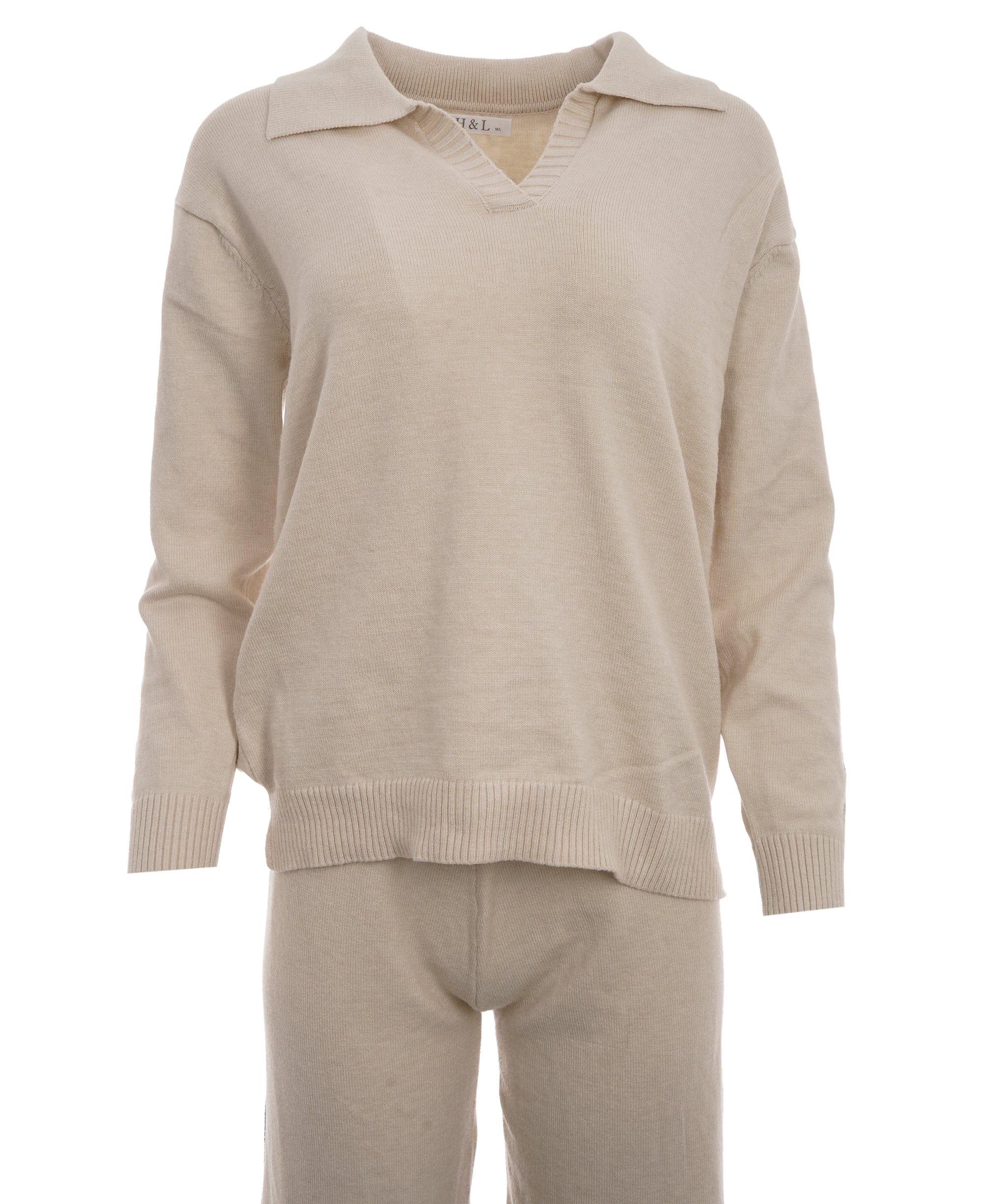 Luxury Promise Layla Cream L/XXL Arm Striped Cashmere Loungewear Set AKC0356