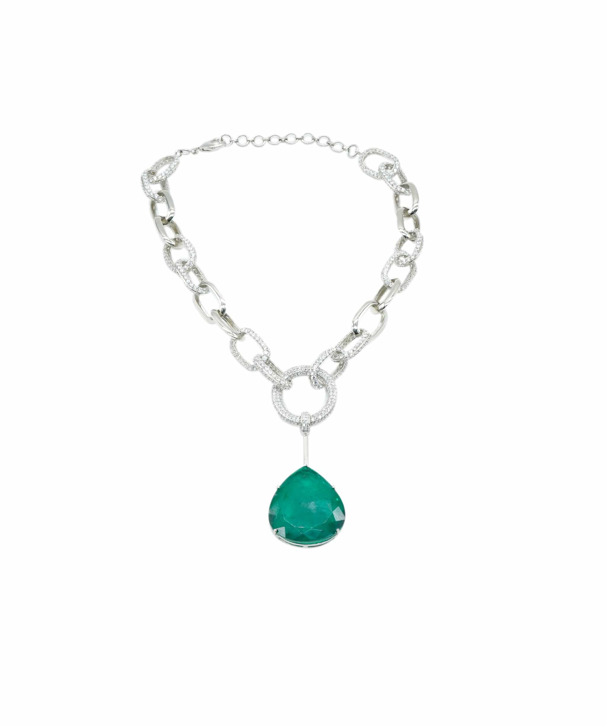 Luxury Promise Leela - Emerald Green Stone Chain Necklace AKL0146