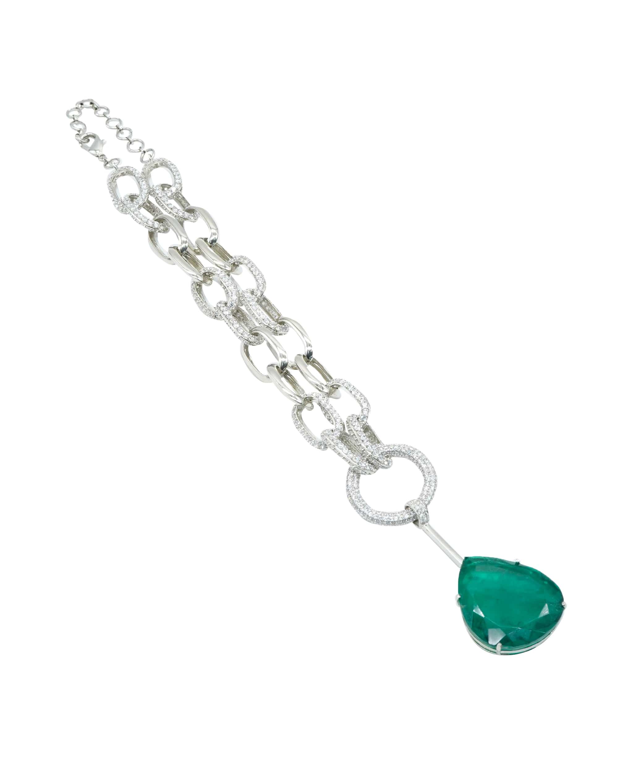Luxury Promise Leela - Emerald Green Stone Chain Necklace AKL0146