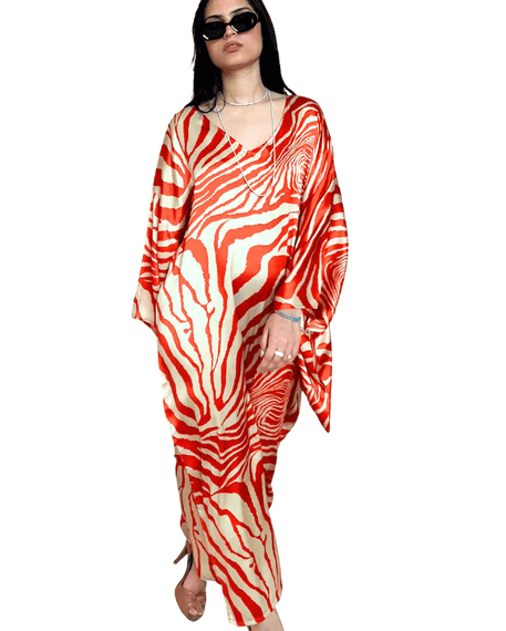 Luxury Promise Orange & Beige Zebra Kimono Dress GM-KD-31424