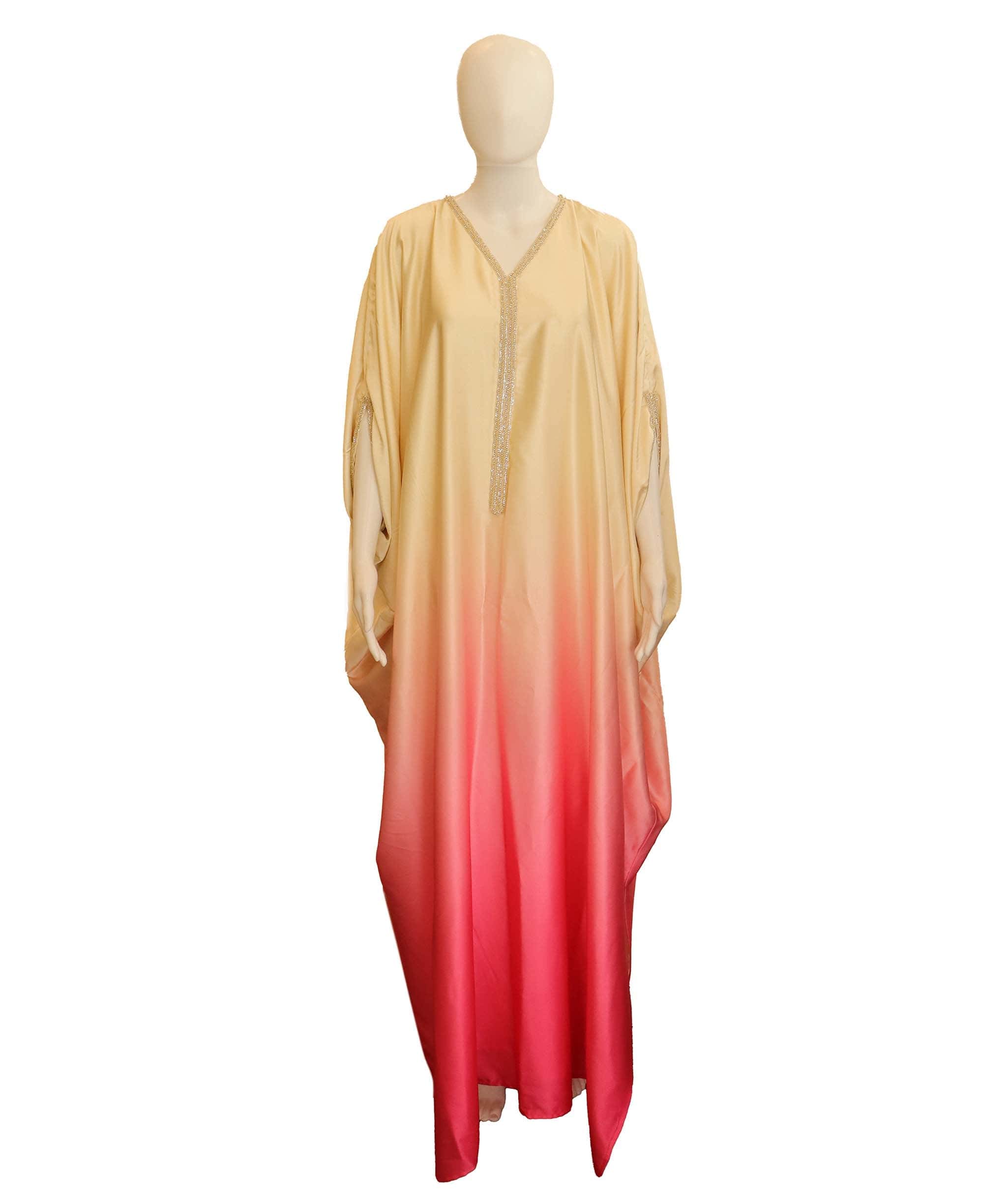 Luxury Promise Pink ombre kaftan satin with bead v neckline TP020