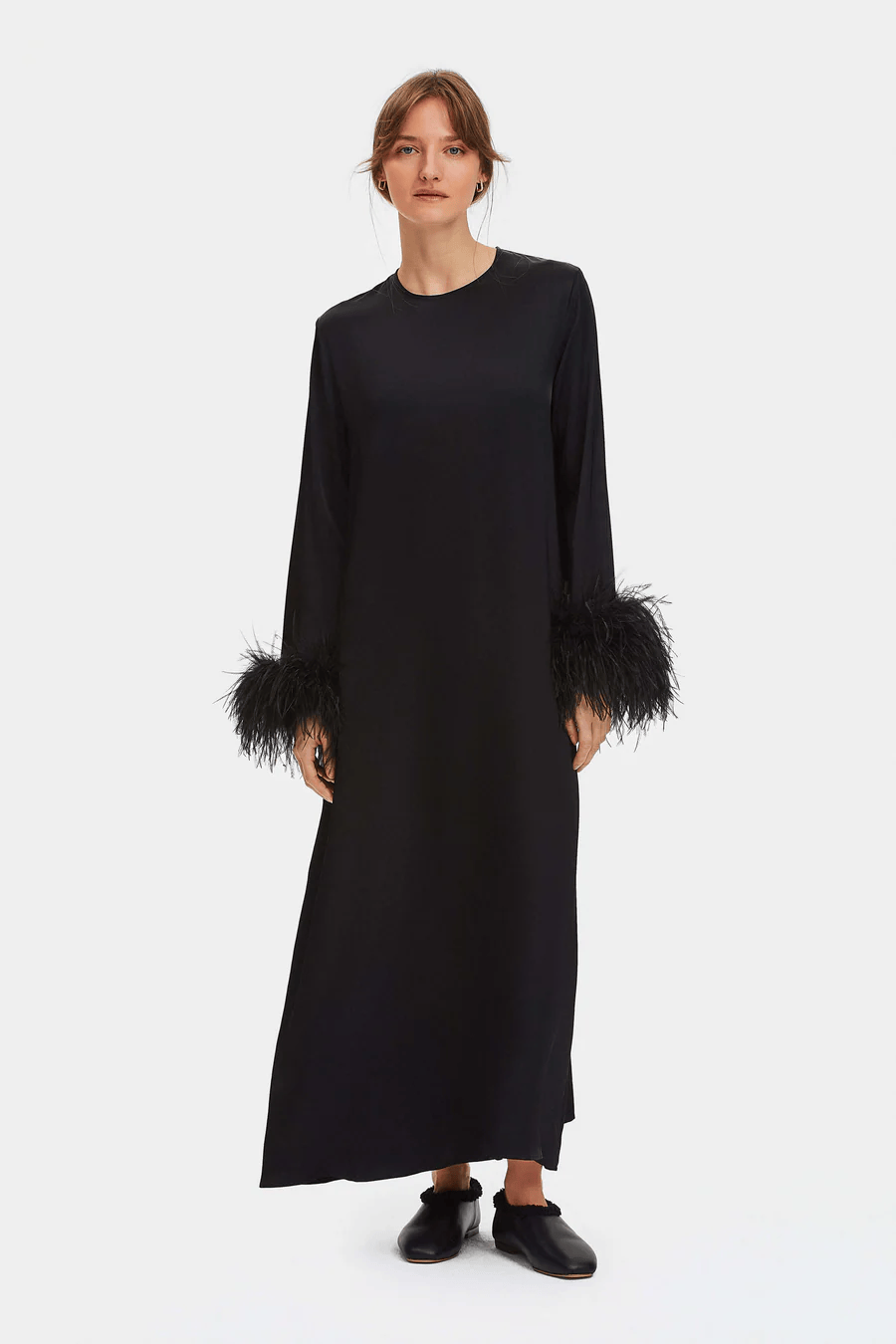 Luxury Promise Suzi Maxi Dress with Detachable Feathers in Black FW2302FD-S