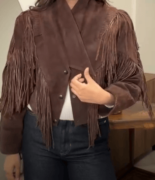 Luxury Promise Vintage Brown Suede Tassel Finge Western Style Jacket DBXL0157