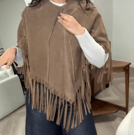 Luxury Promise Vintage Lace up Poncho Cape With Tassel DBXL0155