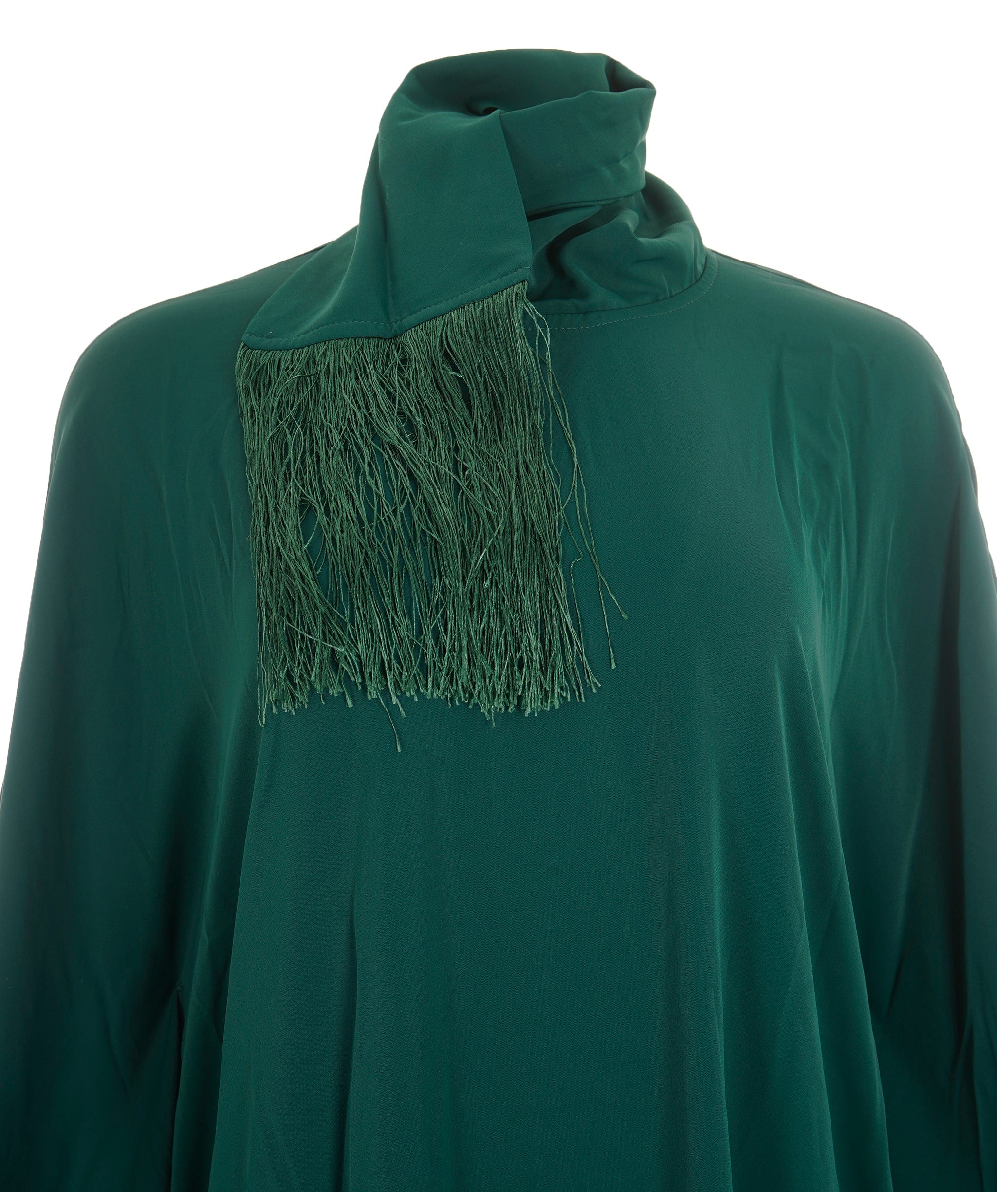 Luxury Promise Women's Fringe Trim Ribbon Batwing Sleeve Kaftan Green AKL0141