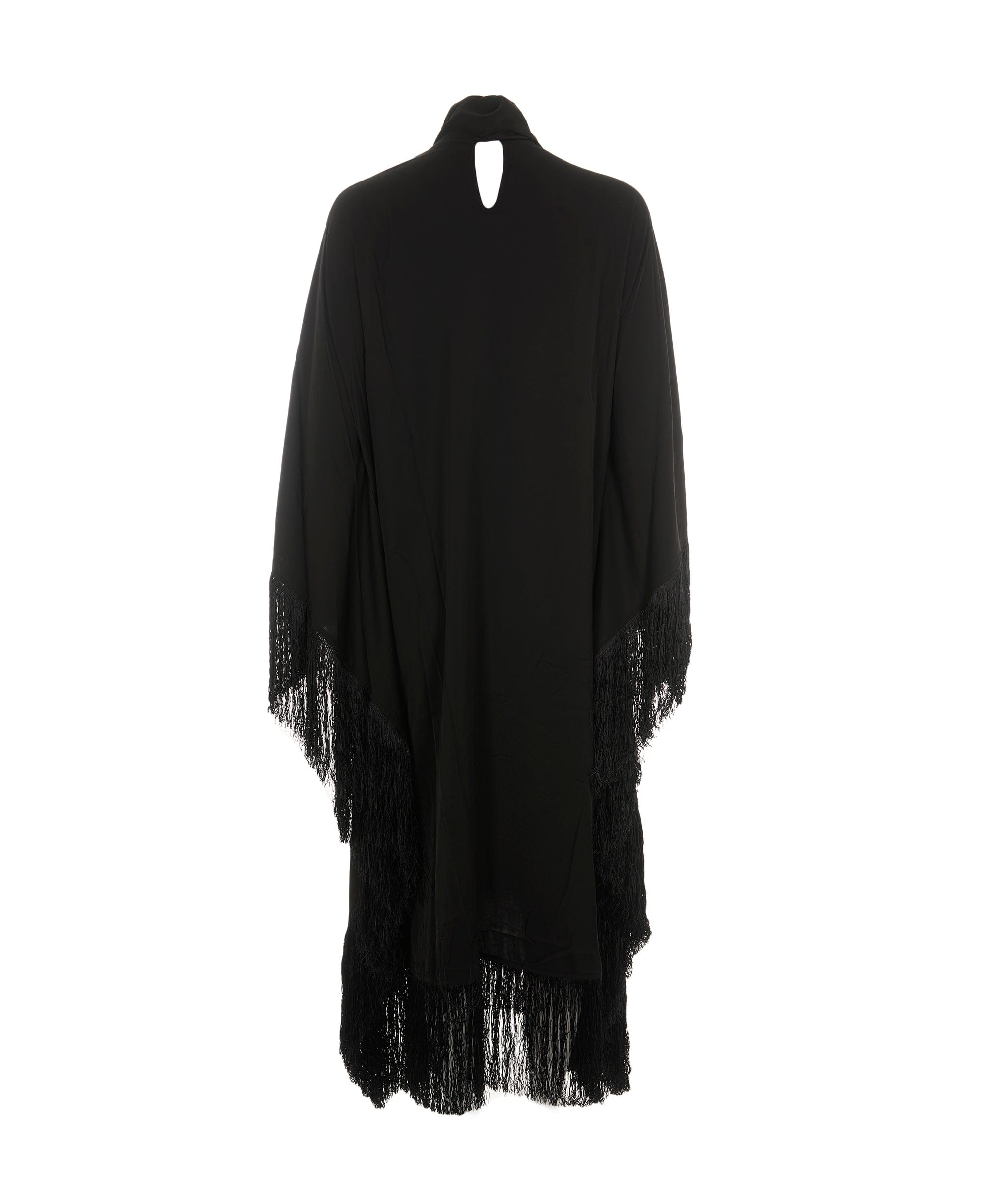 Luxury Promise Women's Fringe Trim Ribbon Batwing Sleeve Kaftan Signal Black AKL0143