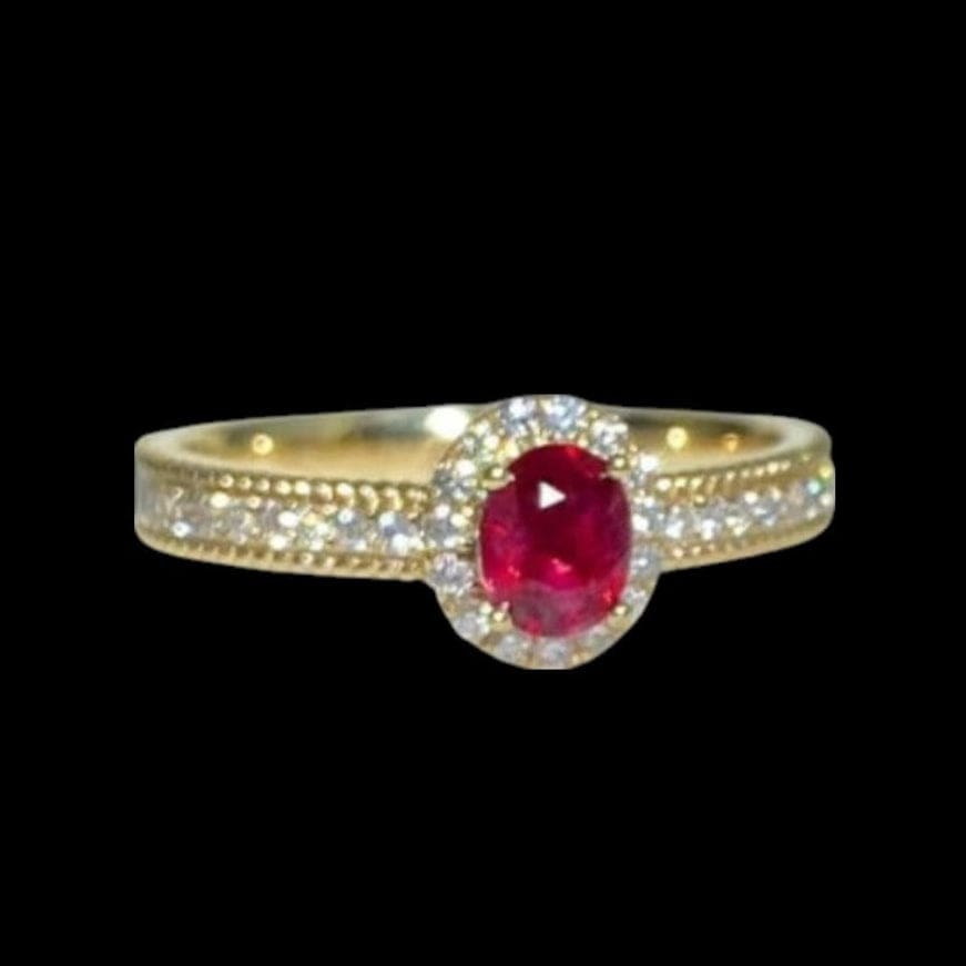 Luxury Promise 0.36ct Ruby Ring & 0.22ct Diamond Ring set in 18K Yellow Gold