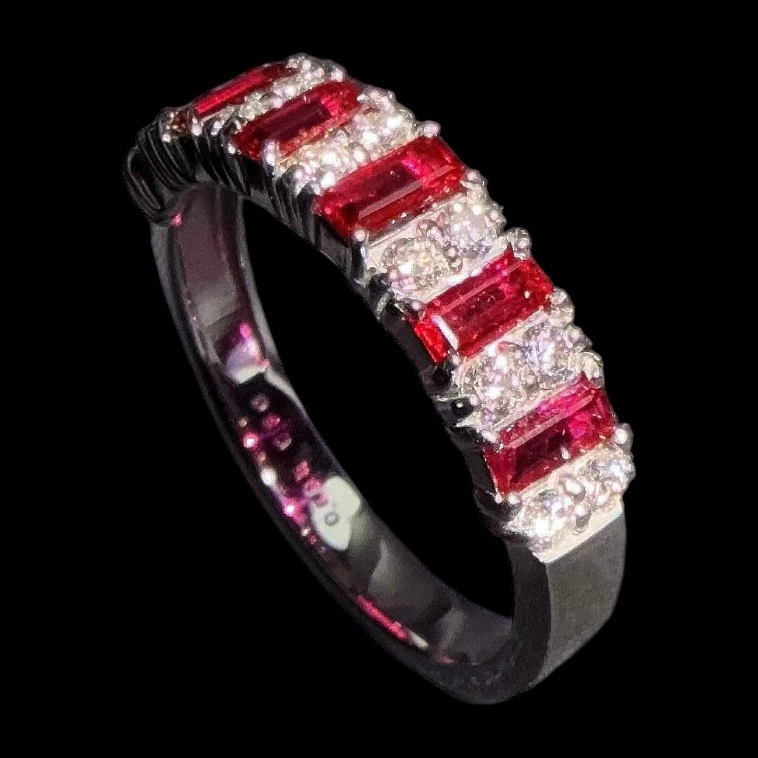 Luxury Promise 0.695ct Mozambique Unheated Natural "Pigeon Blood" Ruby & 0.30ct Diamond Eternity Ring set in Platinum