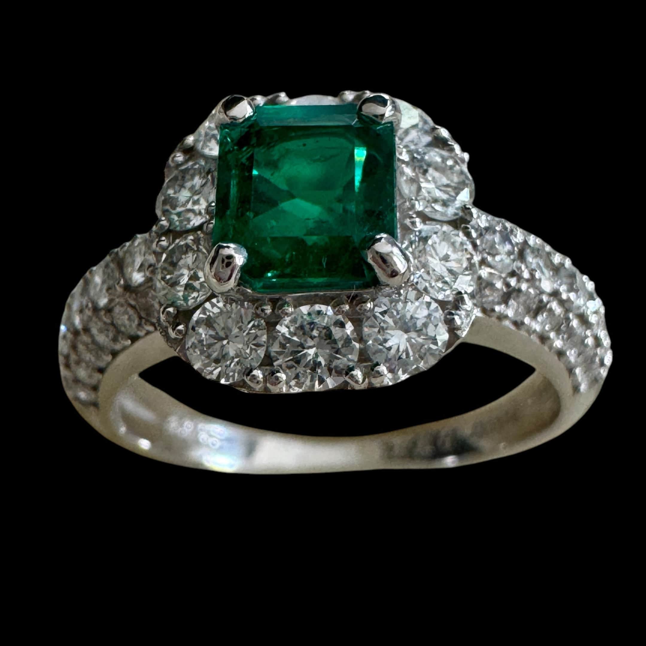 Luxury Promise 0.752ct Coloumbian "Muzo Green" Emerald & 1.09ct Diamond Ring set in 18K White Gold