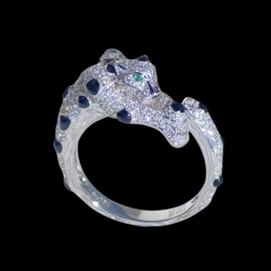 Luxury Promise 0.85ct White Diamond Panther Ring set in 18K White Gold