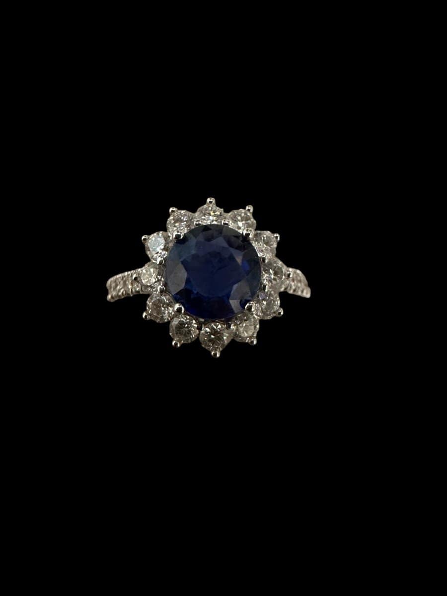 1.32ct "Royal Blue" Sapphire with Surrounding Diamonds set in 18K White Gold Ring