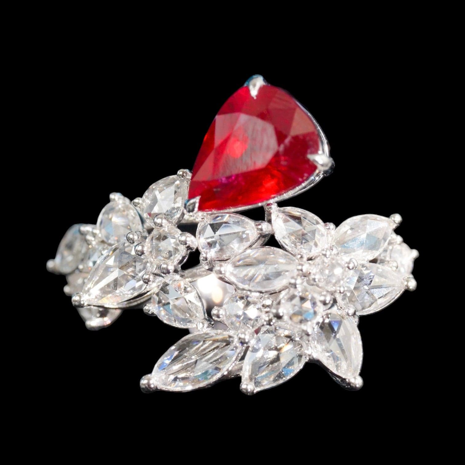Luxury Promise 1.51ct Burma (Myanmar) Natural Pigeon Blood Ruby & 1.03ct Diamond Ring set in 18K White Gold