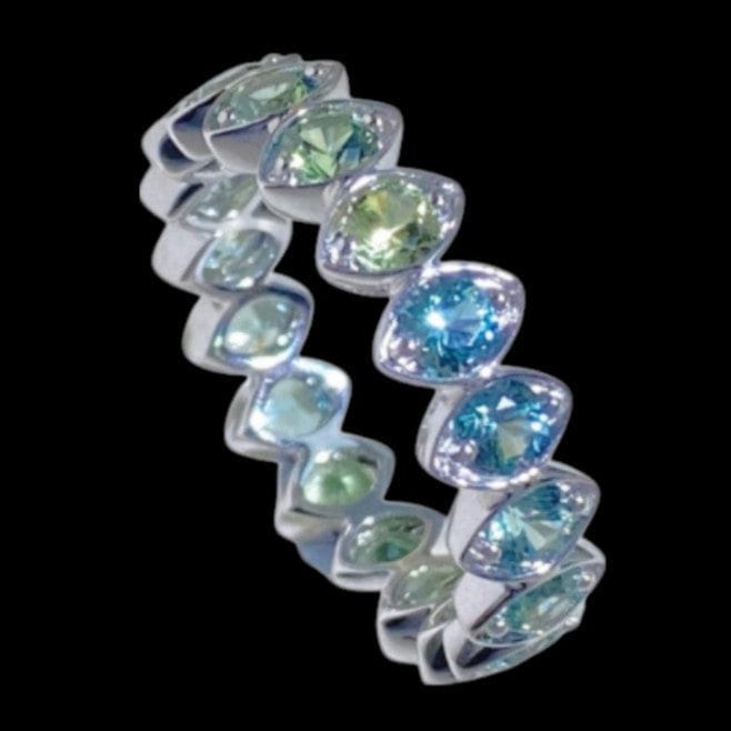 Luxury Promise 2.42ct Green & "Teal Blue" Round Sapphire Eternity Ring set in 18K White Gold