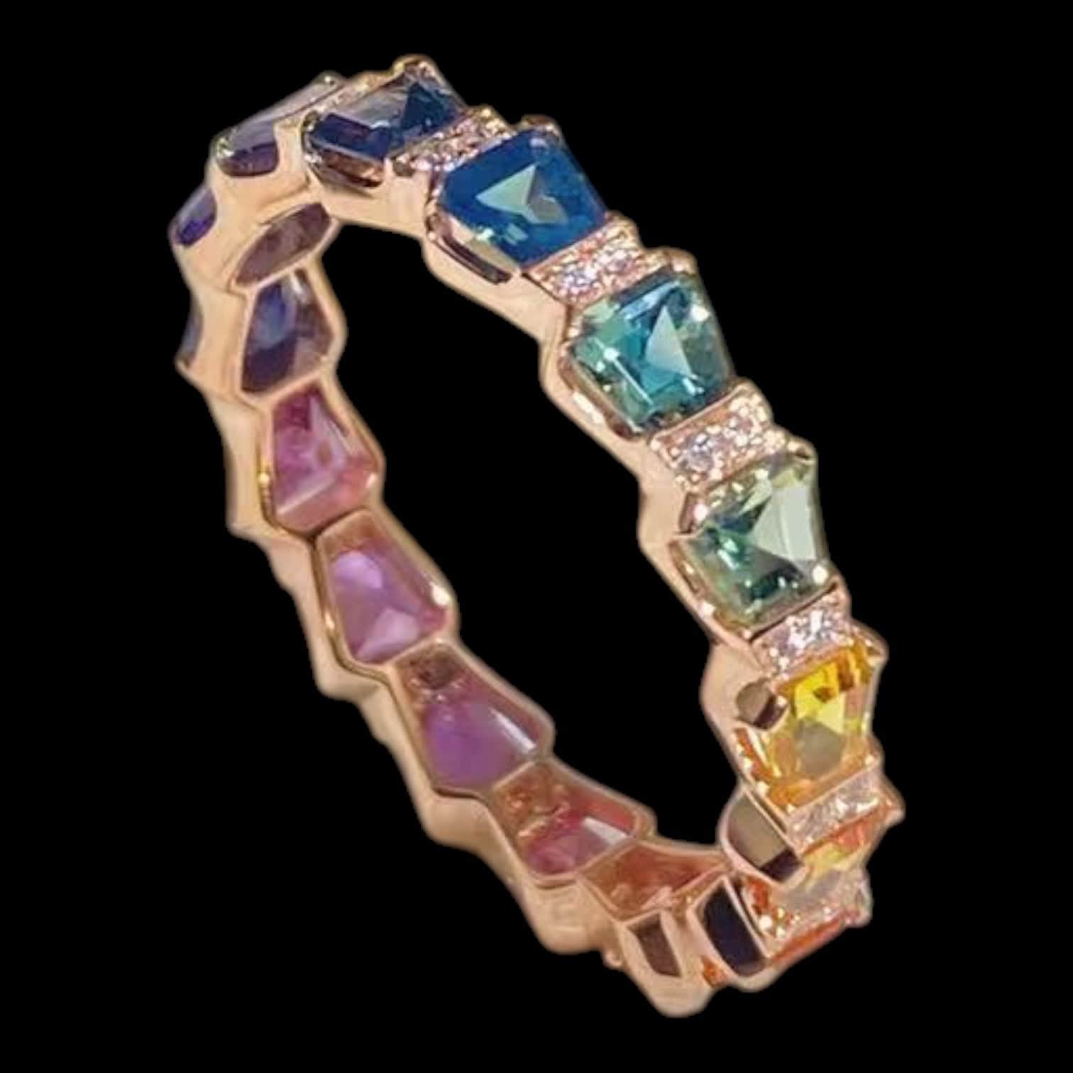 Luxury Promise 2.47ct Multi Coloured Sapphires with 0.14ct Diamonds set in 18K Gold Ring - Size up to US 7