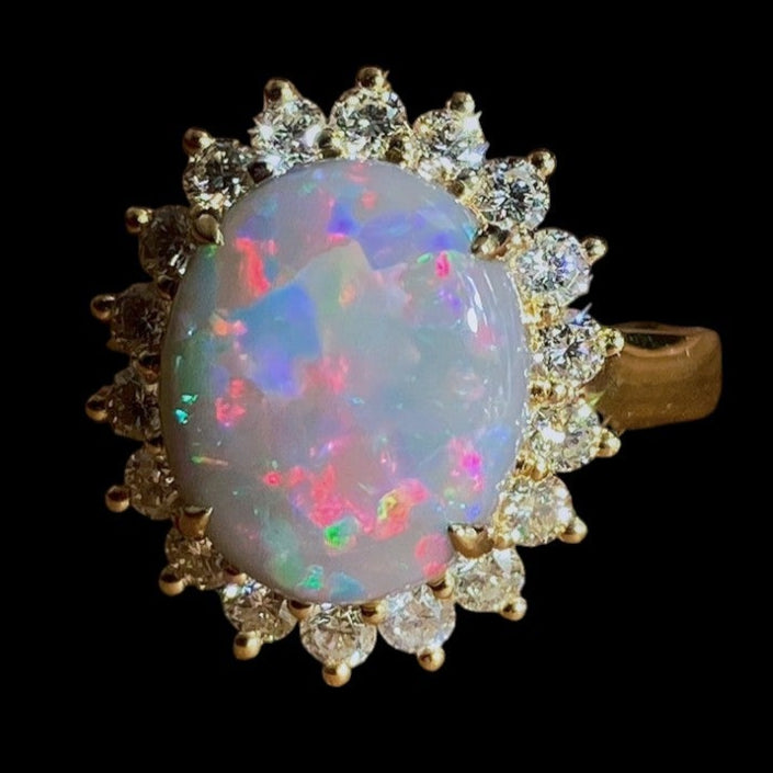 Luxury Promise 2.95ct Australia Black Opal with 0.72ct natural White Diamonds set in 18K White Gold