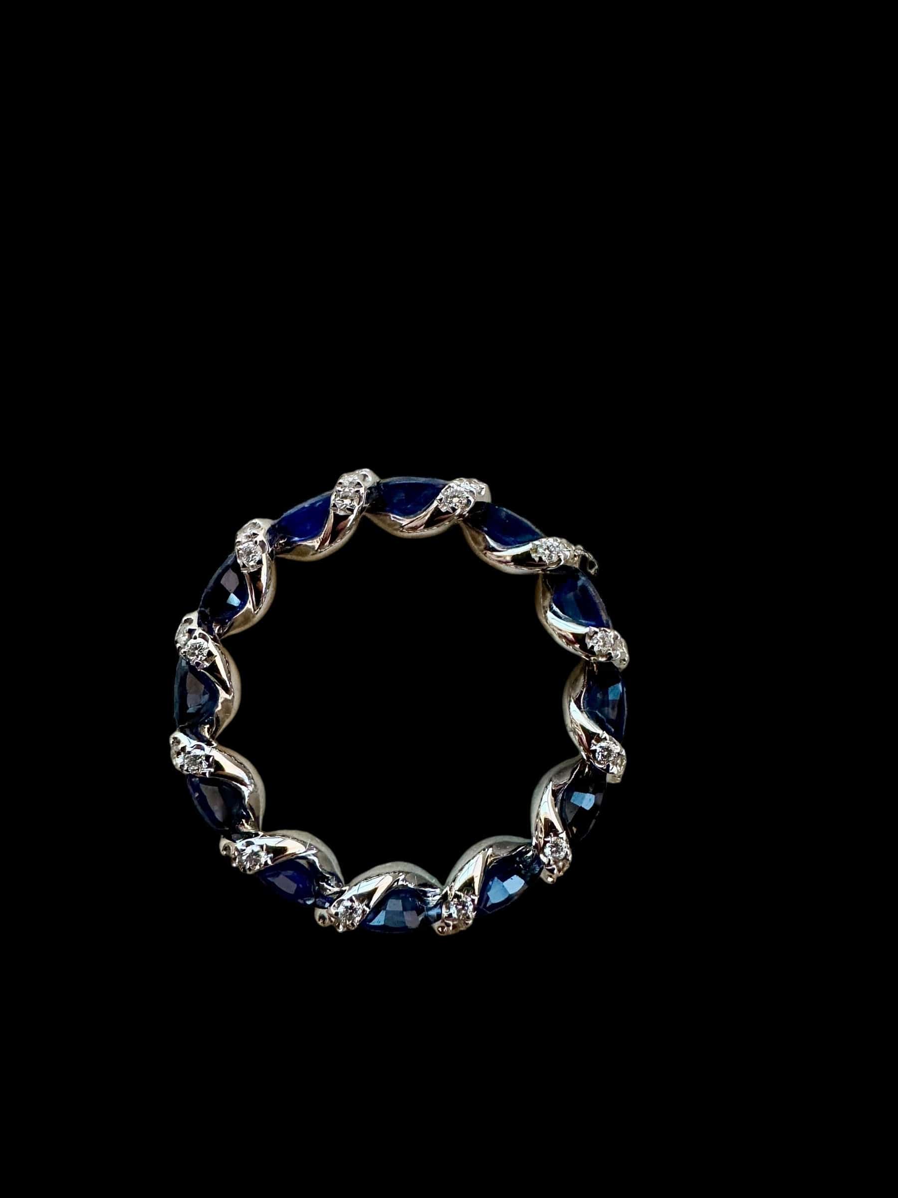 Luxury Promise 2.96ct Blue Sapphire Eternity Ring with 0.405ct Diamonds