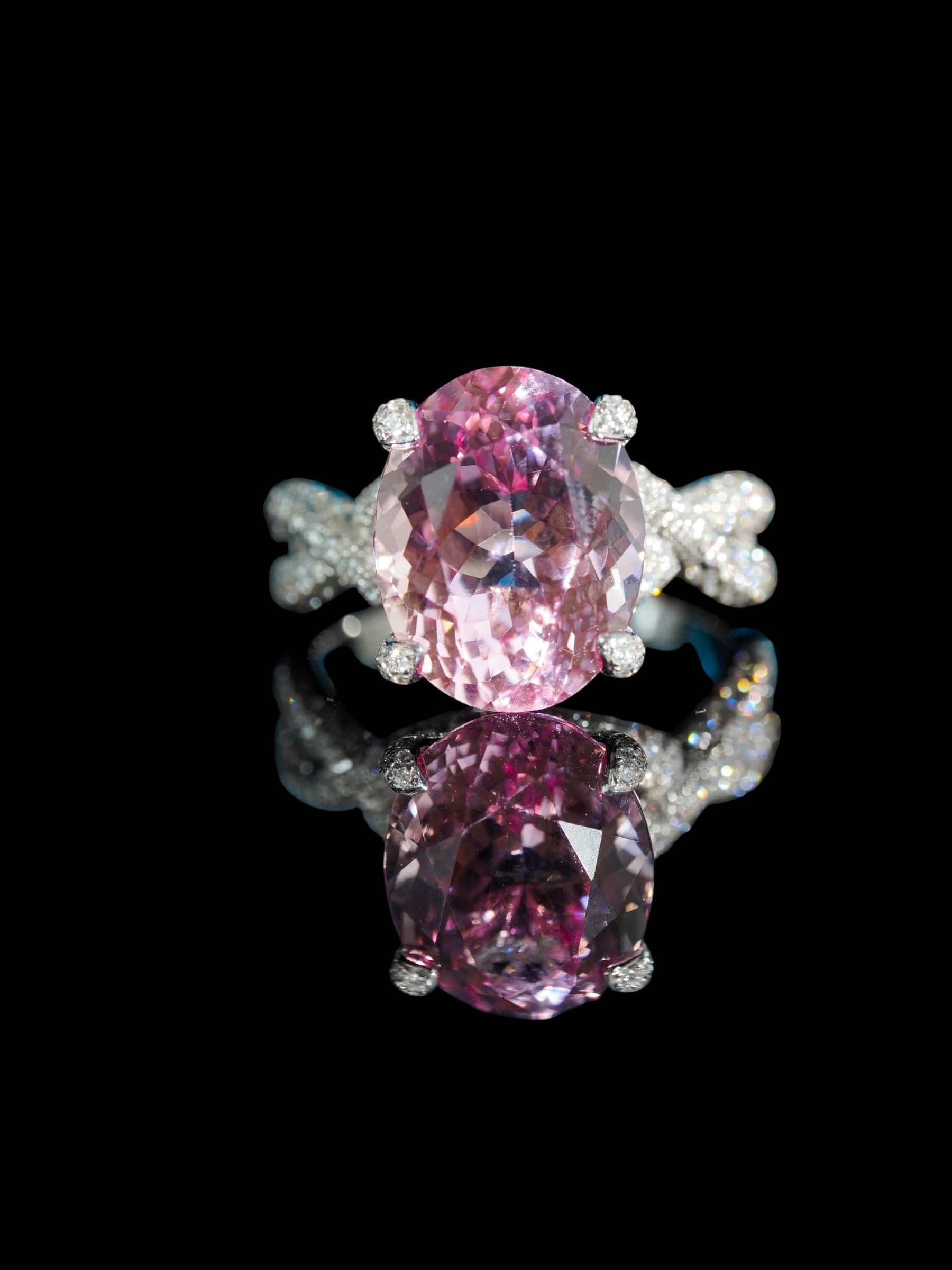 Luxury Promise 6.66ct Natural "Cherry Blossom" Morganite Ring with 0.83ct White Diamonds set in 18K White Gold