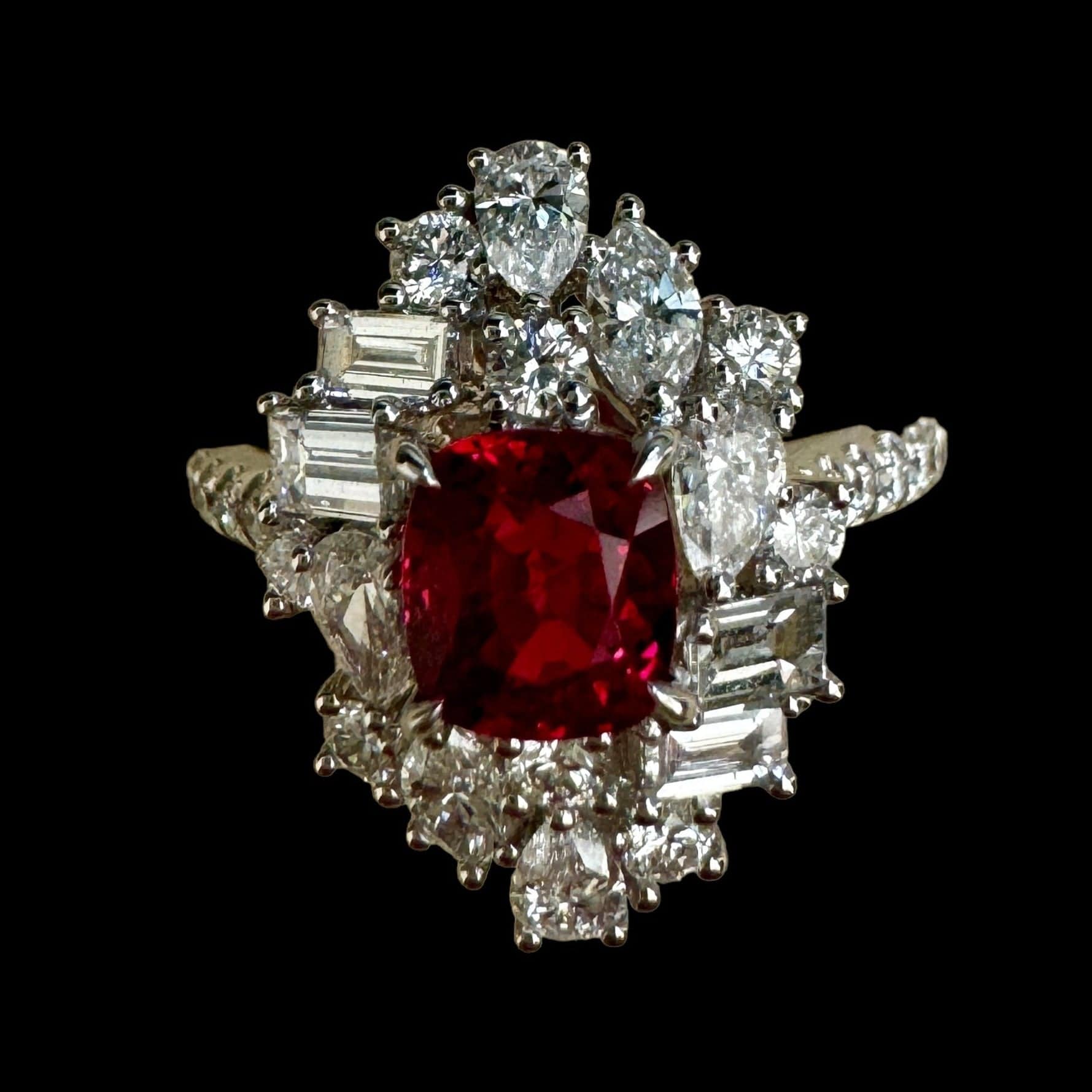 Luxury Promise Burmese "Jedi" Spinel & Diamond Ring set in 18K White Gold