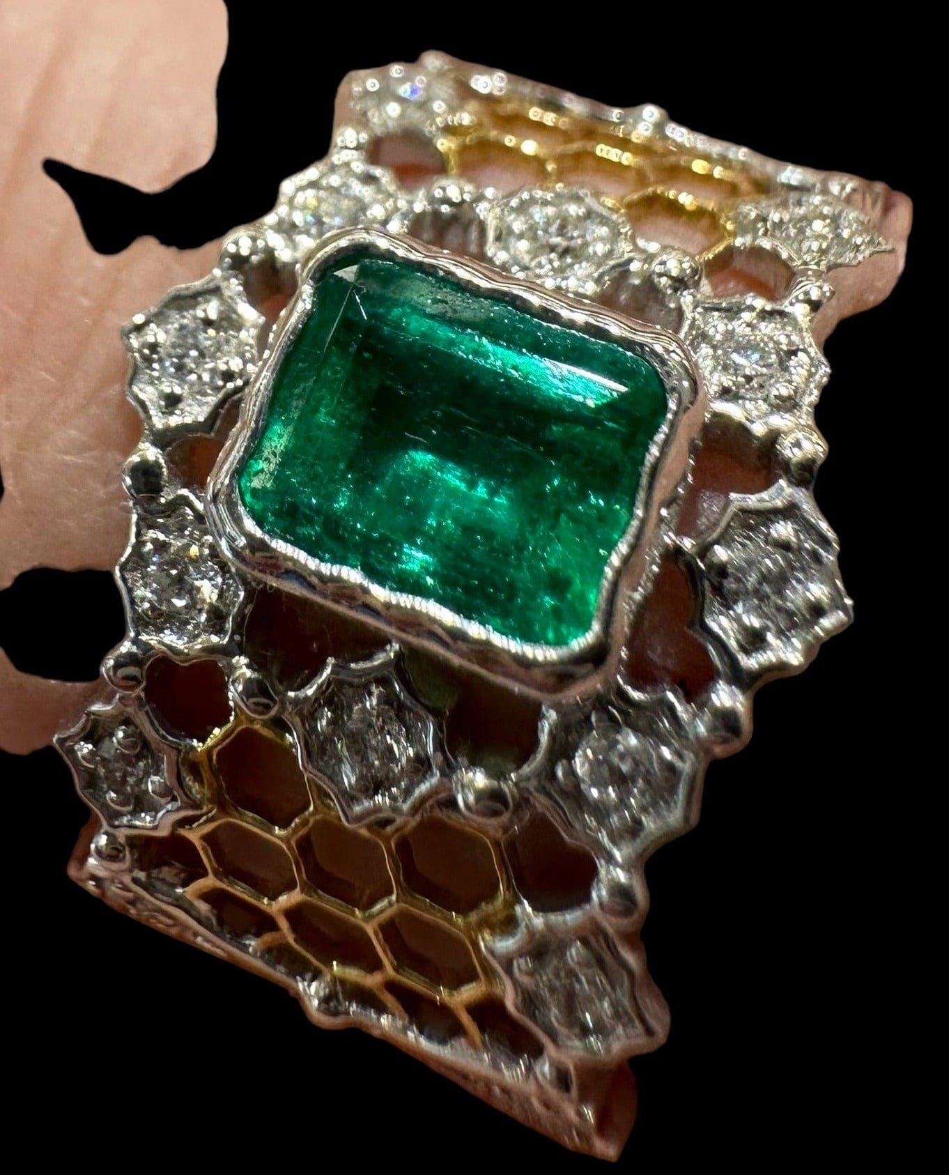 Luxury Promise Emerald & Diamond Gold Wide band ring