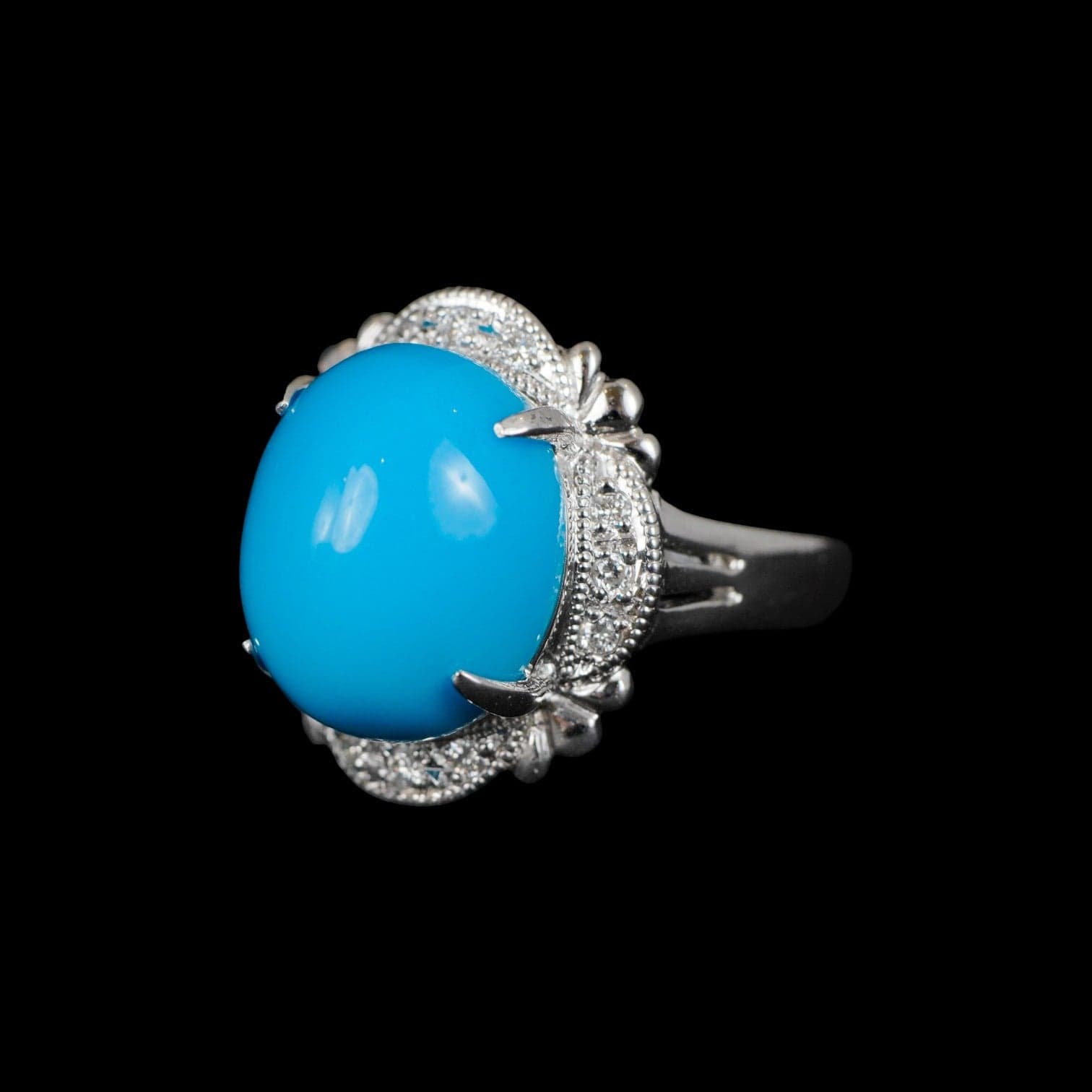 Luxury Promise Natural Turquoise & 0.11ct Diamond Ring set in Platinum