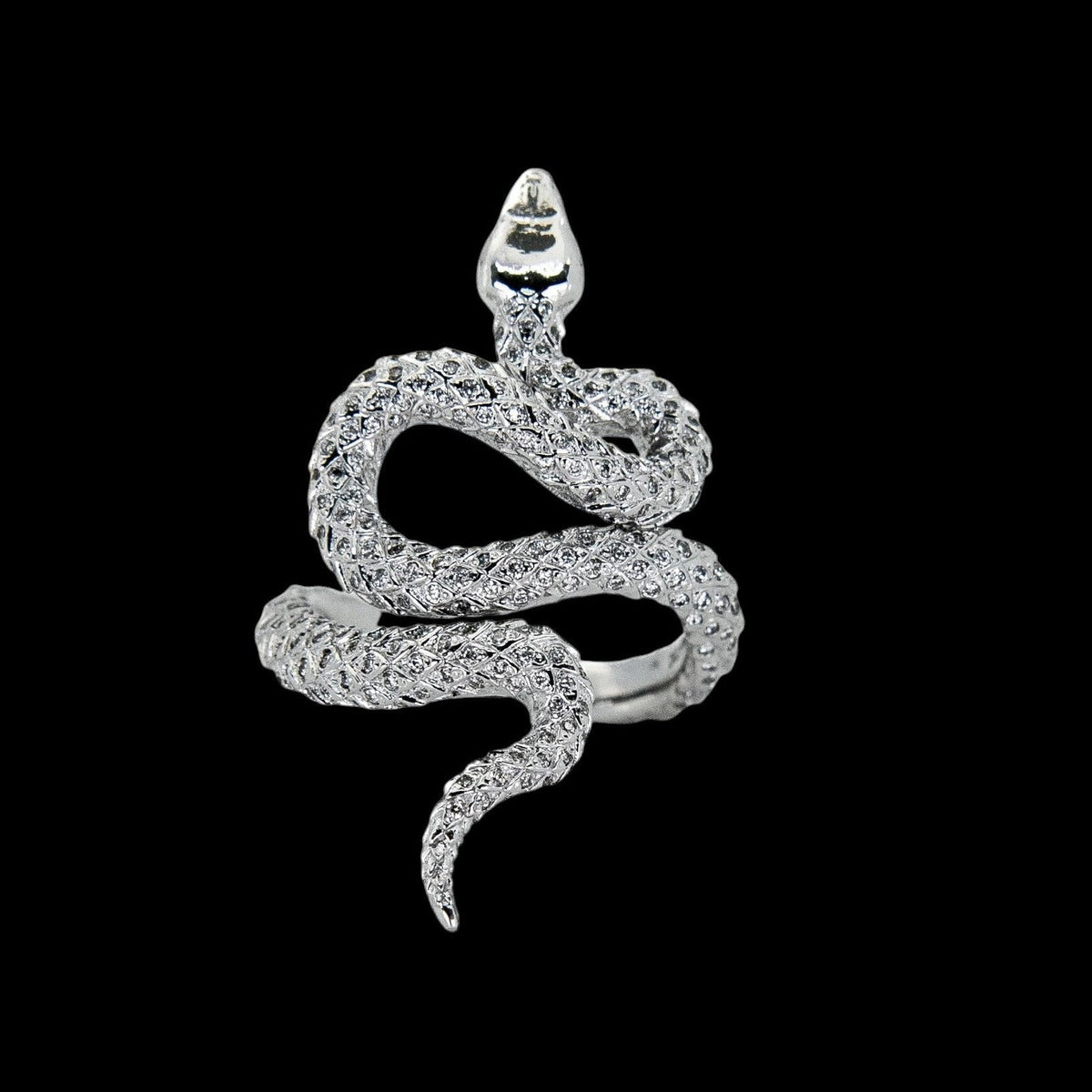 Luxury Promise Natural White Diamond Snake Ring set in 18K White Gold