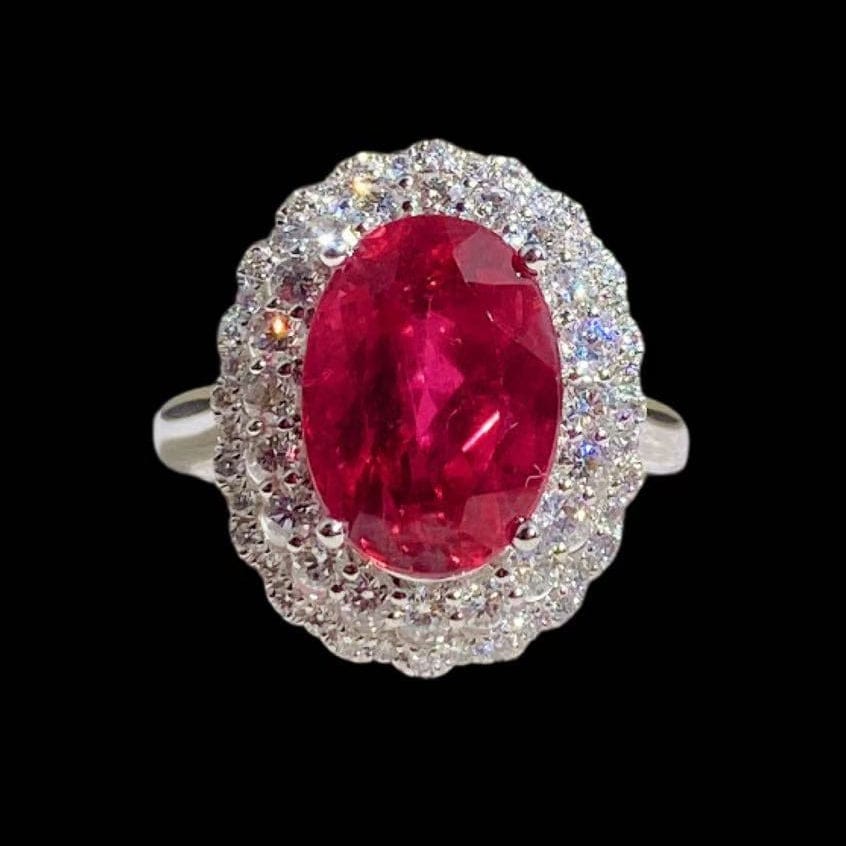 Luxury Promise "Pigeon Blood" 5.56ct Rubellite Tourmaline & 0.82ct Diamond Ring set in 18K White Gold