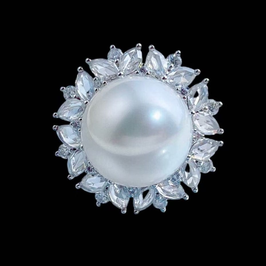 Luxury Promise South Sea White Pearl 13.2-13.33mm & 1.25ct Diamond Ring set in 18K White Gold