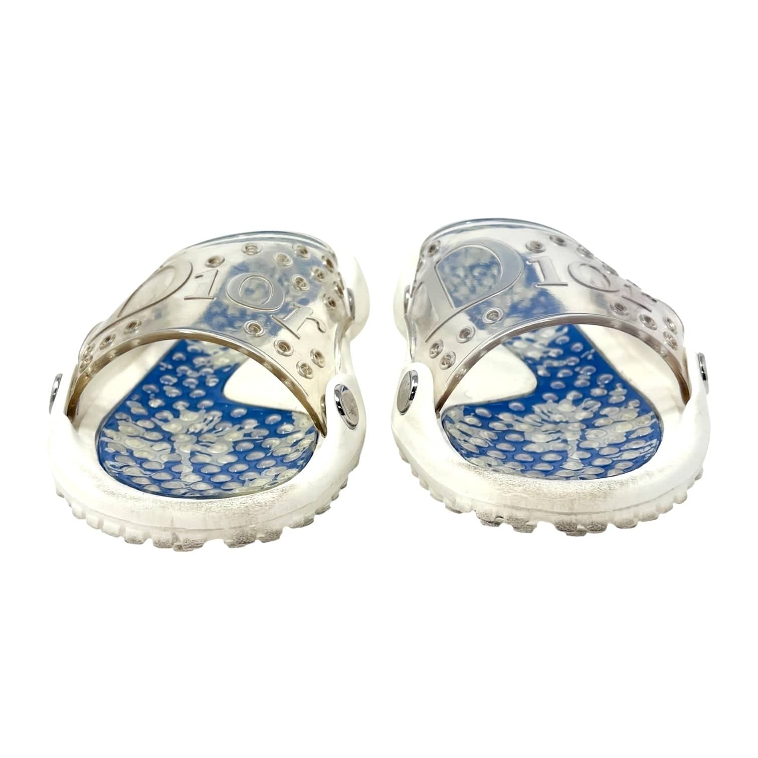 Luxury Promise Christian Dior Vintage CD Logo Surf Chick Beach Sandals #38 White Blue Rubber