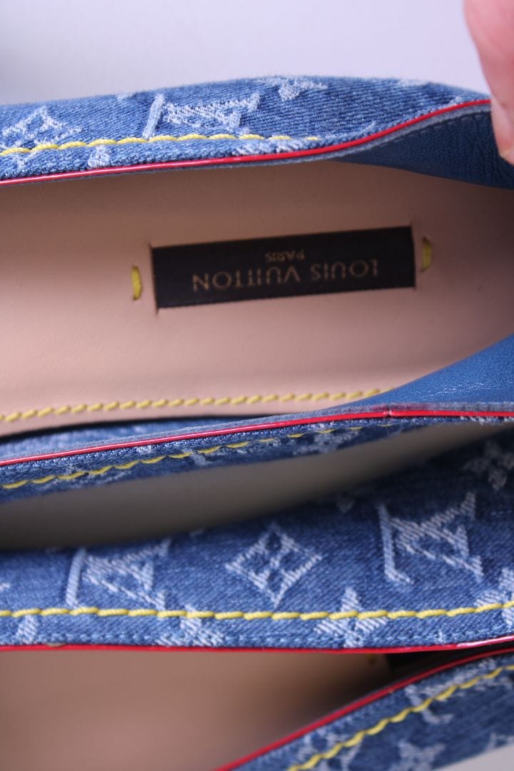 LUXURY PROMISE Louis Vuitton Monogram Bow Flats Denim 37.5
