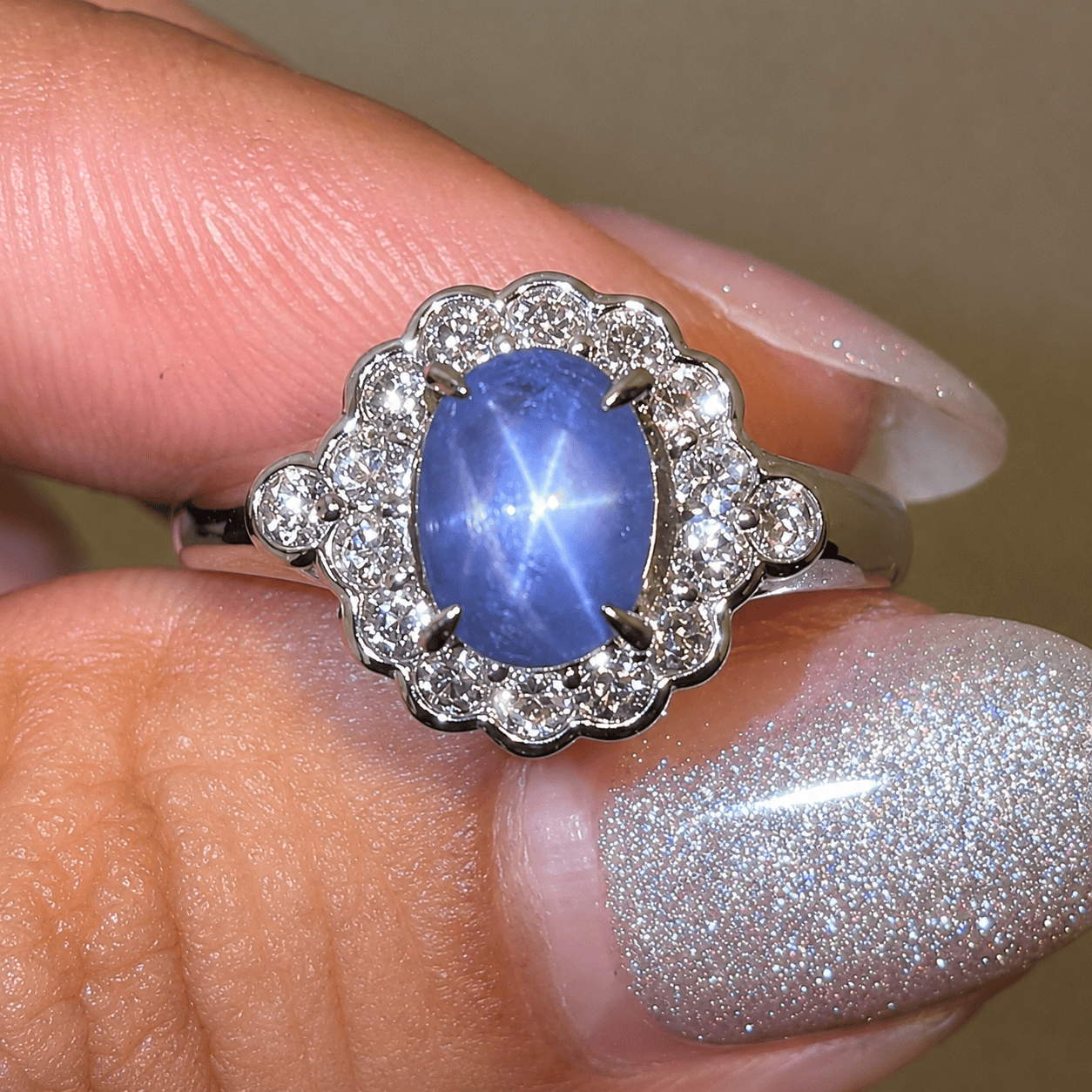 Luxury Promise Star Sapphire & Diamonds Ring in Pt900 DIA006 JJC1211