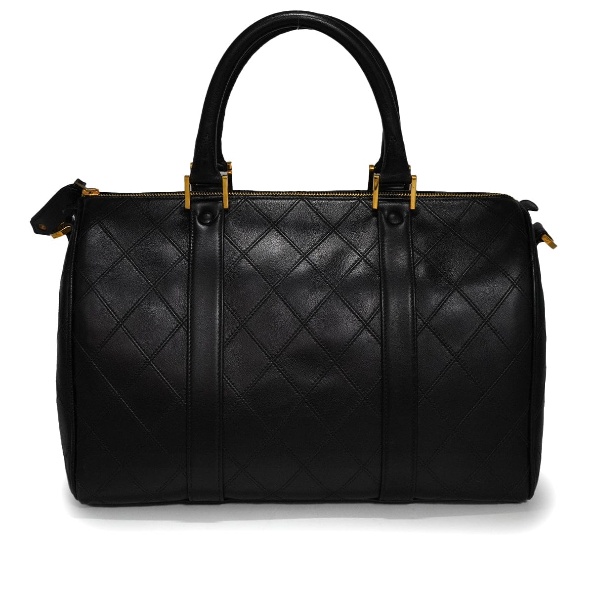 LUXURY PROMISE VINTAGE CHANEL BICOLORE BOSTON SHOULDER BAG BLACK LEATHER GOLD HARDWARE 90341451