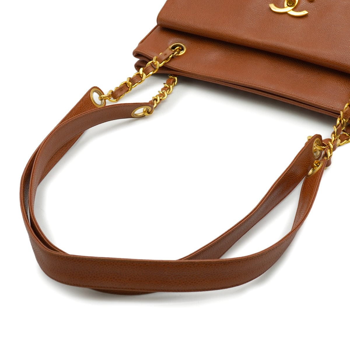 LUXURY PROMISE VINTAGE CHANEL BIG COCO TURN LOCK CHAIN TOTE SHOULDER BAG BROWN CAVIAR SKIN GOLD HARDWARE 90340489