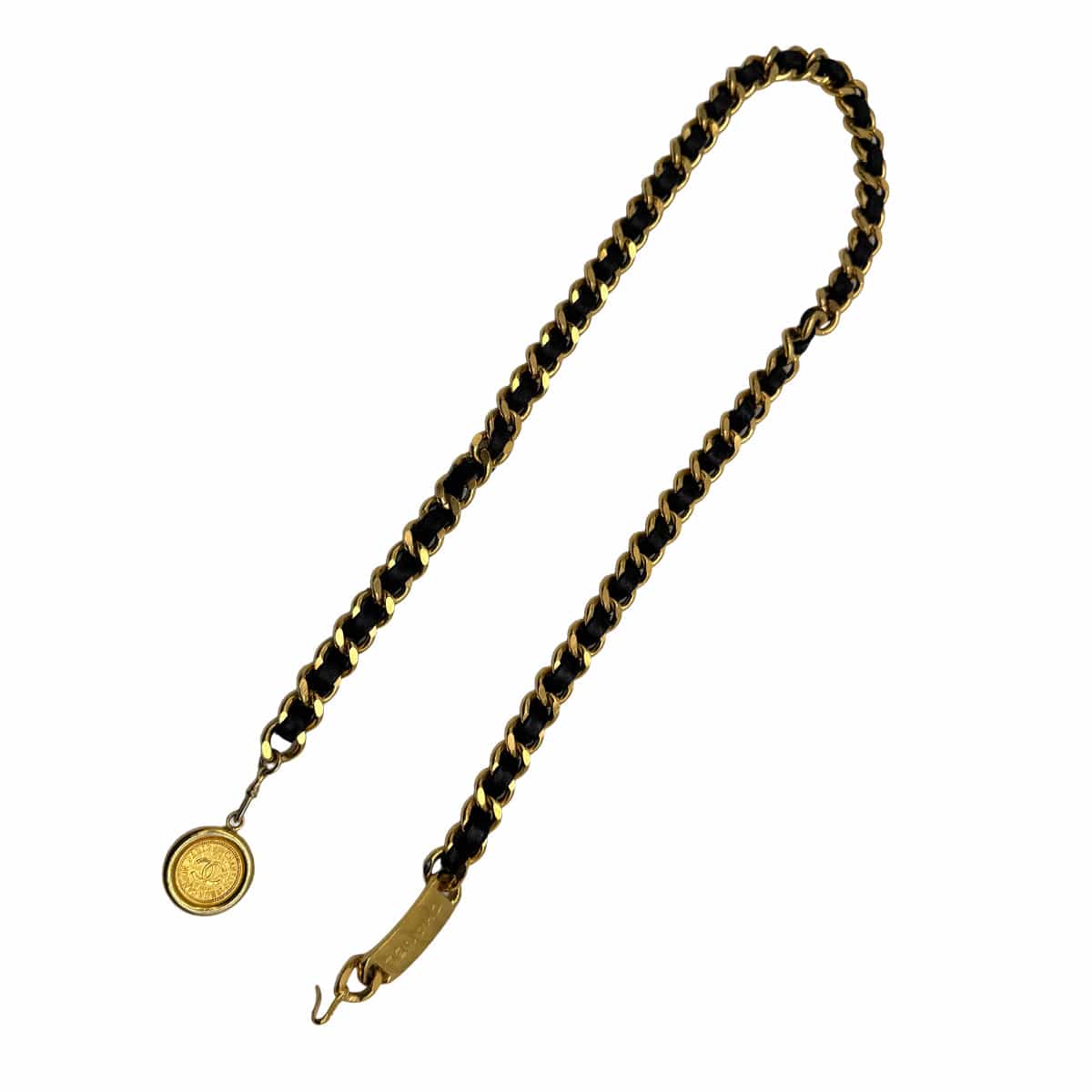 Luxury Promise VINTAGE CHANEL CHAIN BELT LEATHER COCOMARK GOLD ACCESSORY 90318288