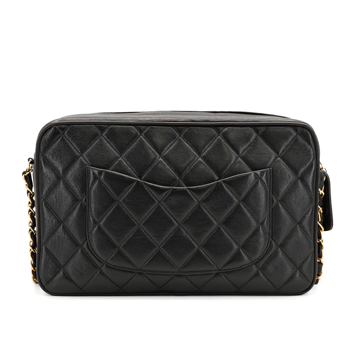 LUXURY PROMISE VINTAGE CHANEL CHAIN SHOULDER BAG BLACK LAMB SKIN GOLD HARDWARE 90335602