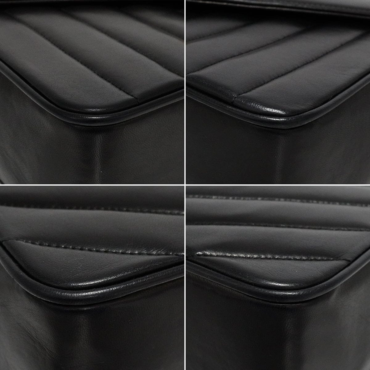 LUXURY PROMISE VINTAGE CHANEL CHEVRON V STITCH CHAIN SHOULDER BAG BLACK LAMB SKIN GOLD HARDWARE 90339645