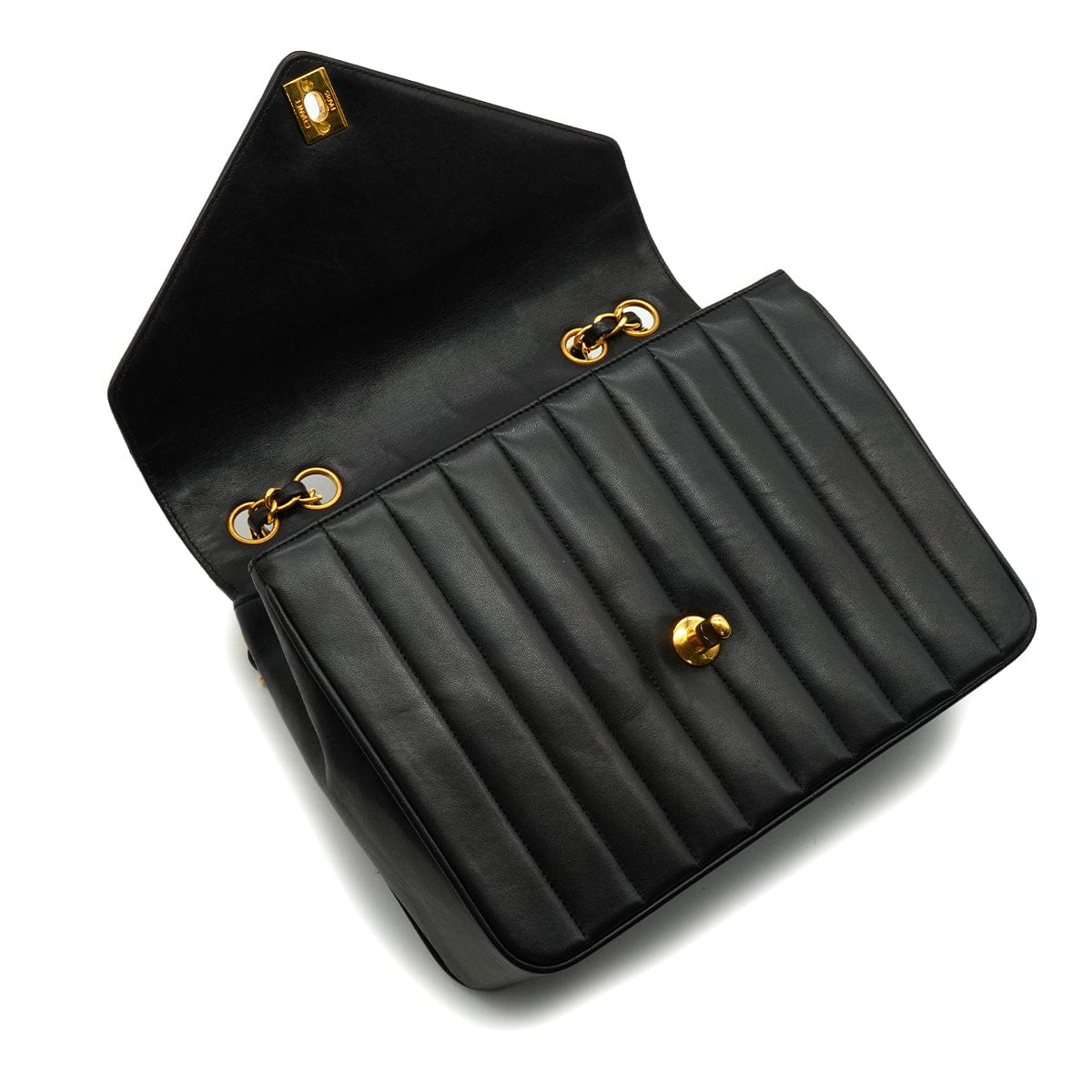 LUXURY PROMISE VINTAGE CHANEL CHEVRON V STITCH CHAIN SHOULDER BAG BLACK LAMB SKIN GOLD HARDWARE 90339645
